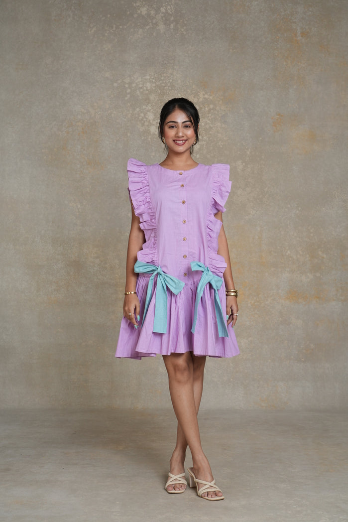 Lavender and Teal Cotton Poplin Zuri Dress