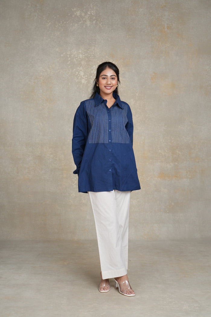 Navy Blue and Off White Cotton Poplin Alanya Set