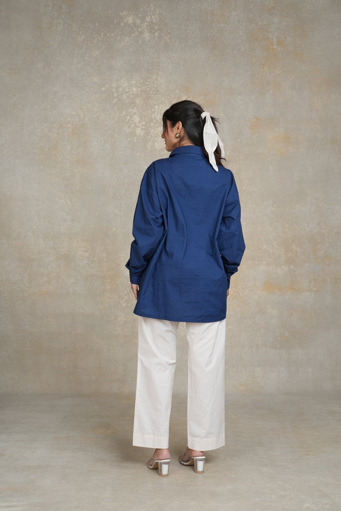 Navy Blue and Off White Cotton Poplin Alanya Set