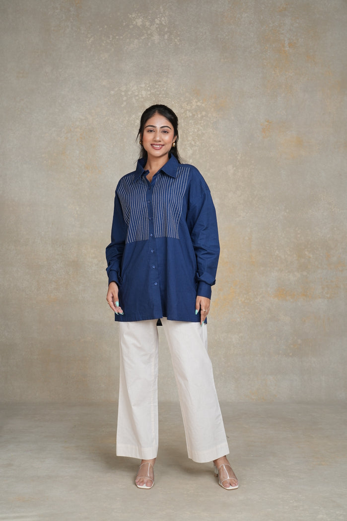 Navy Blue and Off White Cotton Poplin Alanya Set