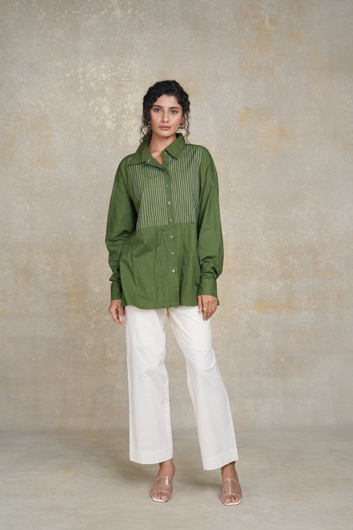 Green and Off-White Cotton Poplin Rumi Set