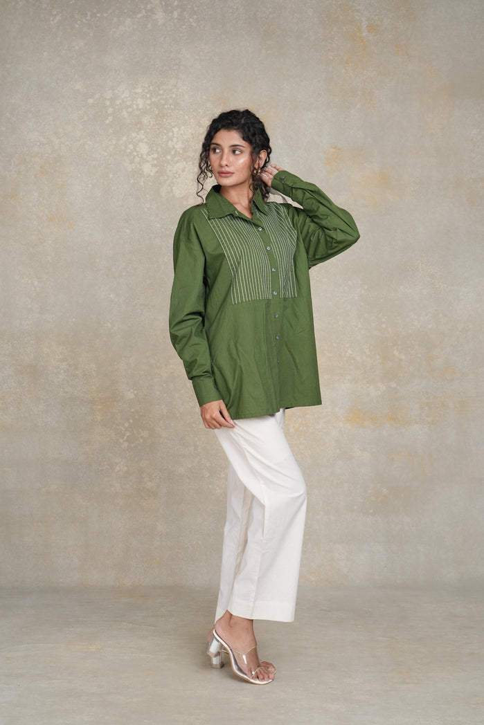 Green and Off-White Cotton Poplin Rumi Set