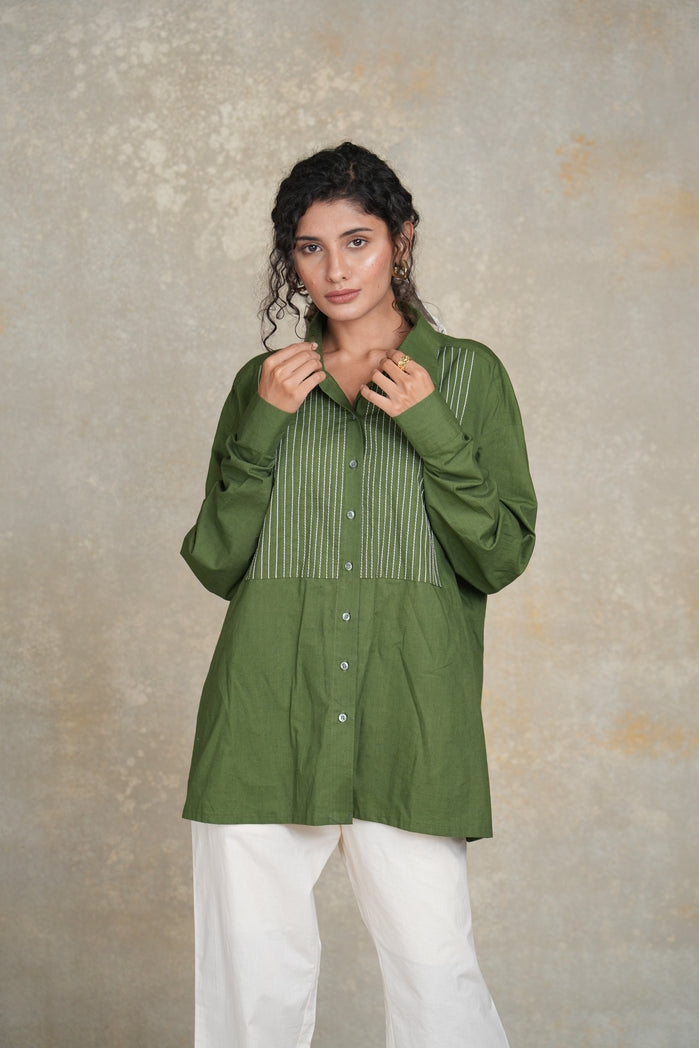 Green and Off-White Cotton Poplin Rumi Set
