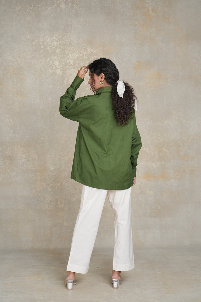 Green and Off-White Cotton Poplin Rumi Set