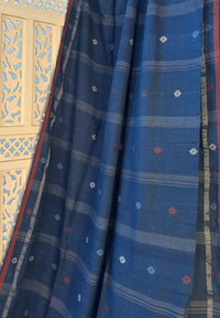 MEGHALEE-Indigo Handspun cotton jamdani saree