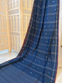 MEGHALEE-Indigo Handspun cotton jamdani saree