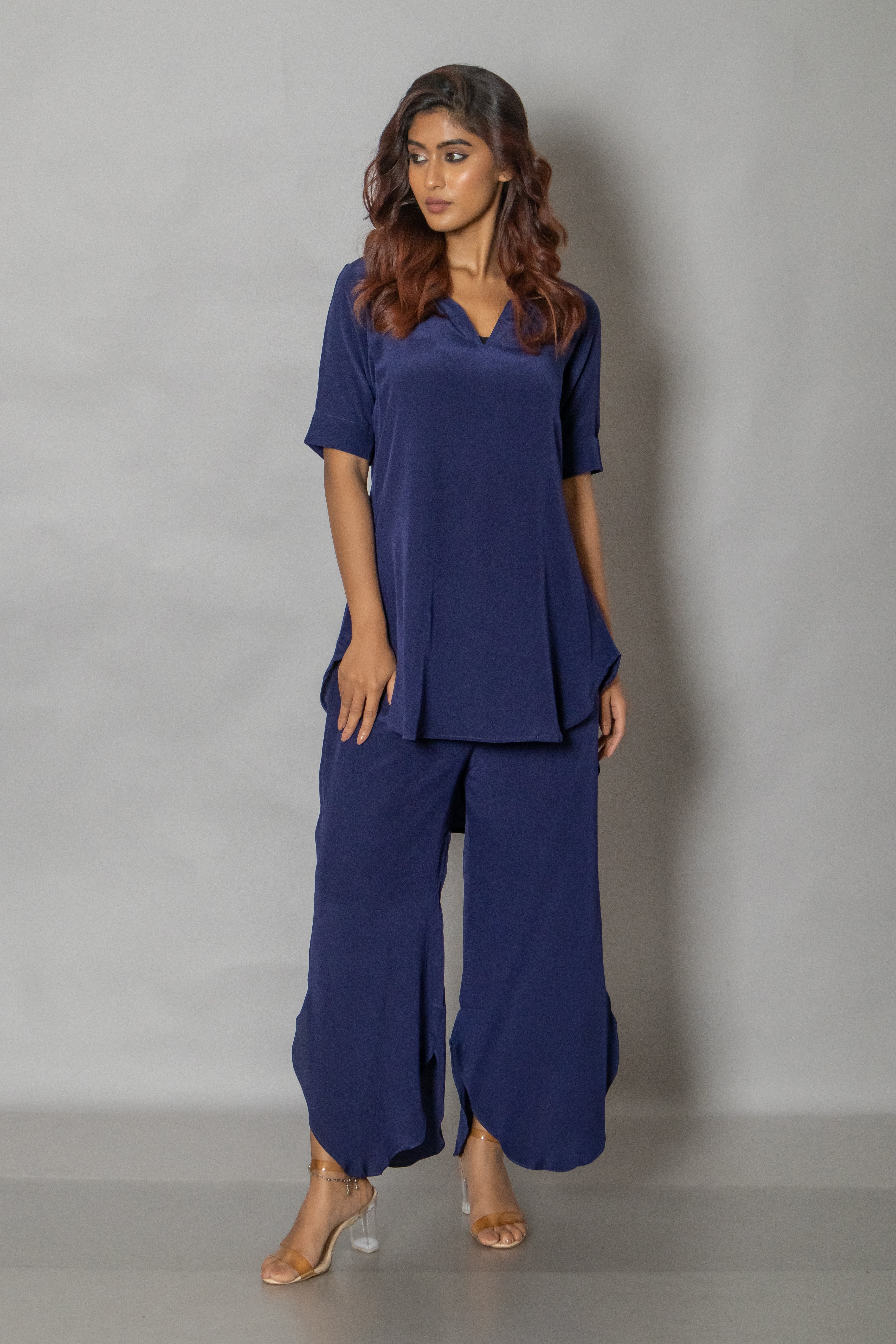 Fluid Blue Crepe Co-Ord Set