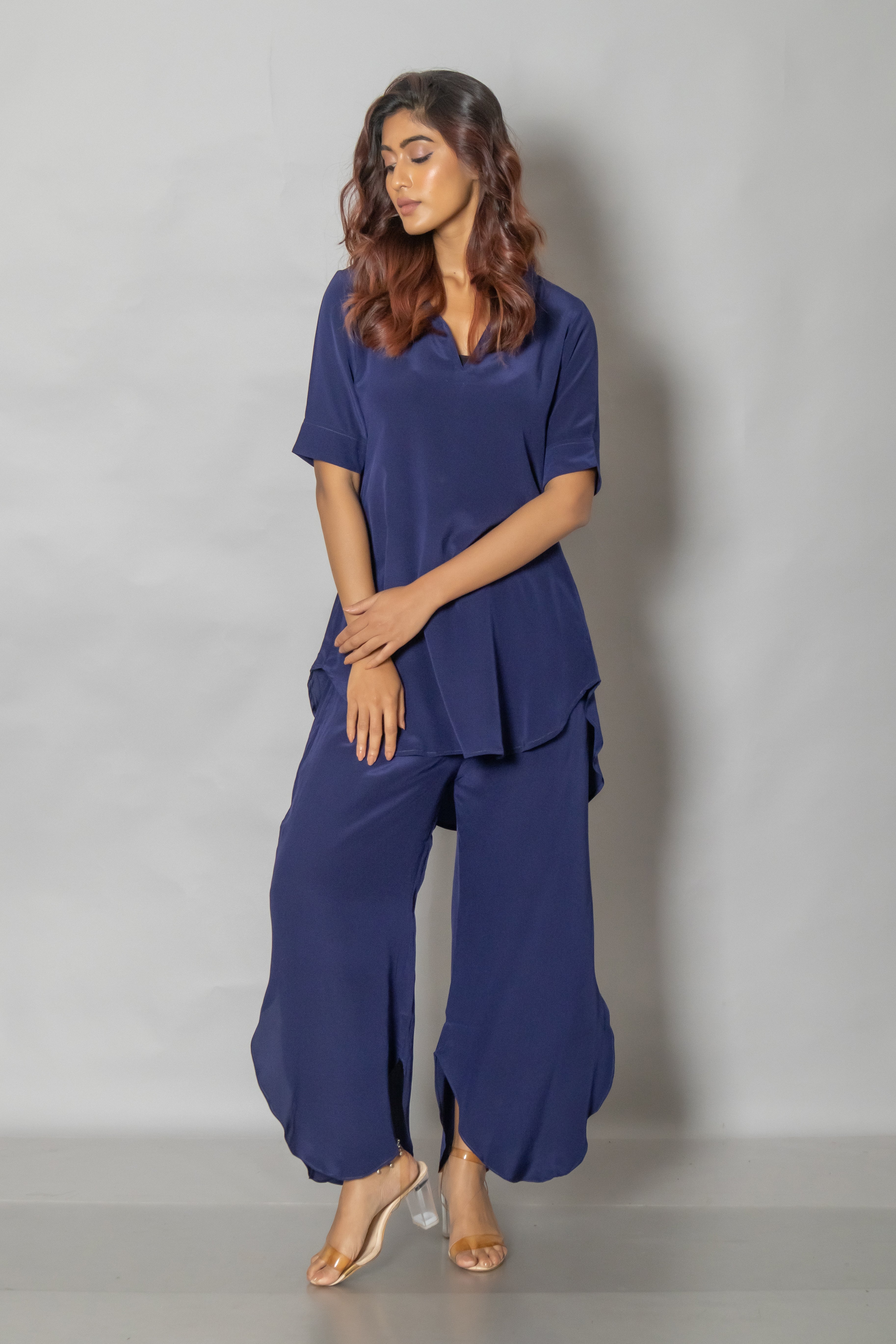 Fluid Blue Crepe Co-Ord Set