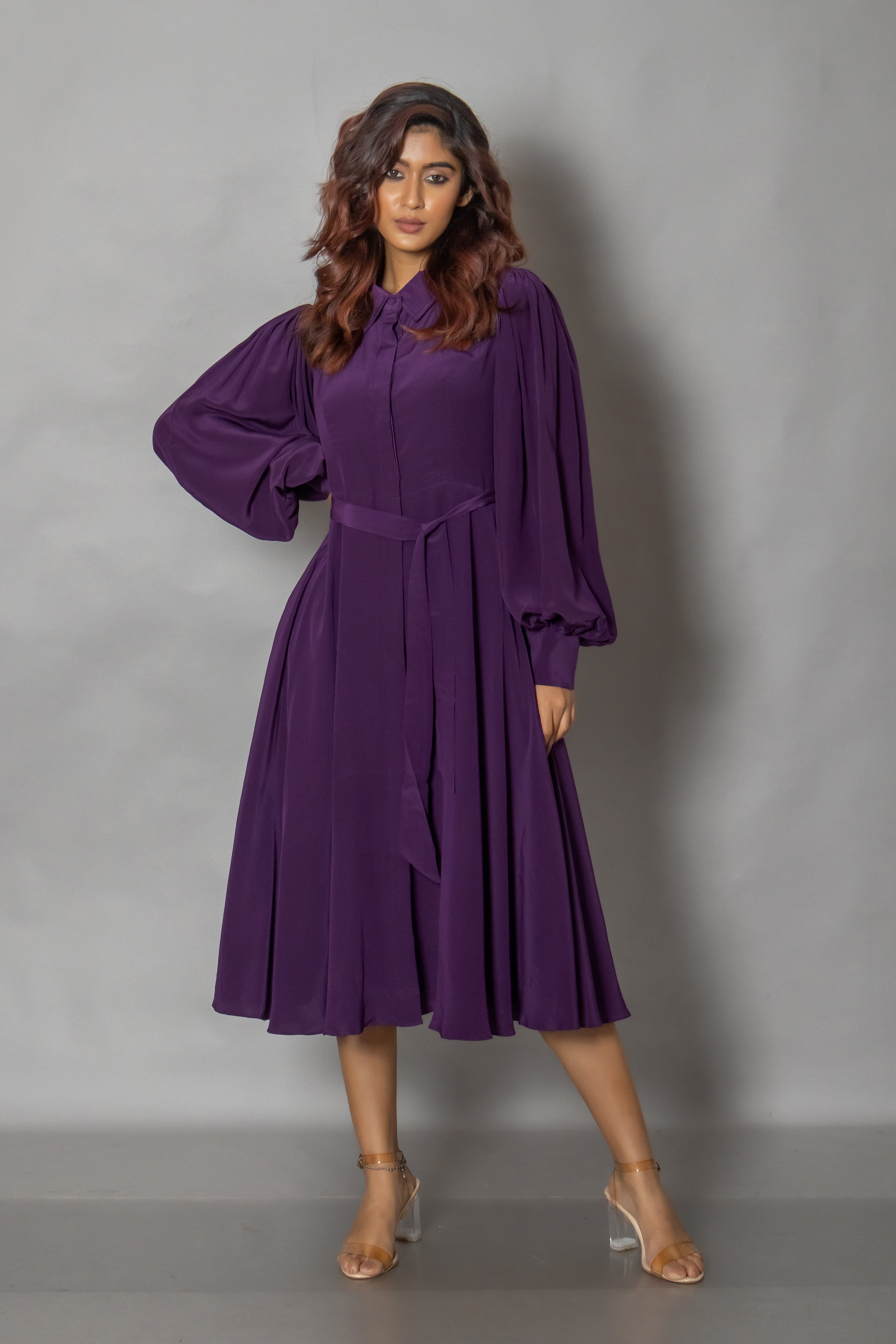 Purple Crepe Midi Dress