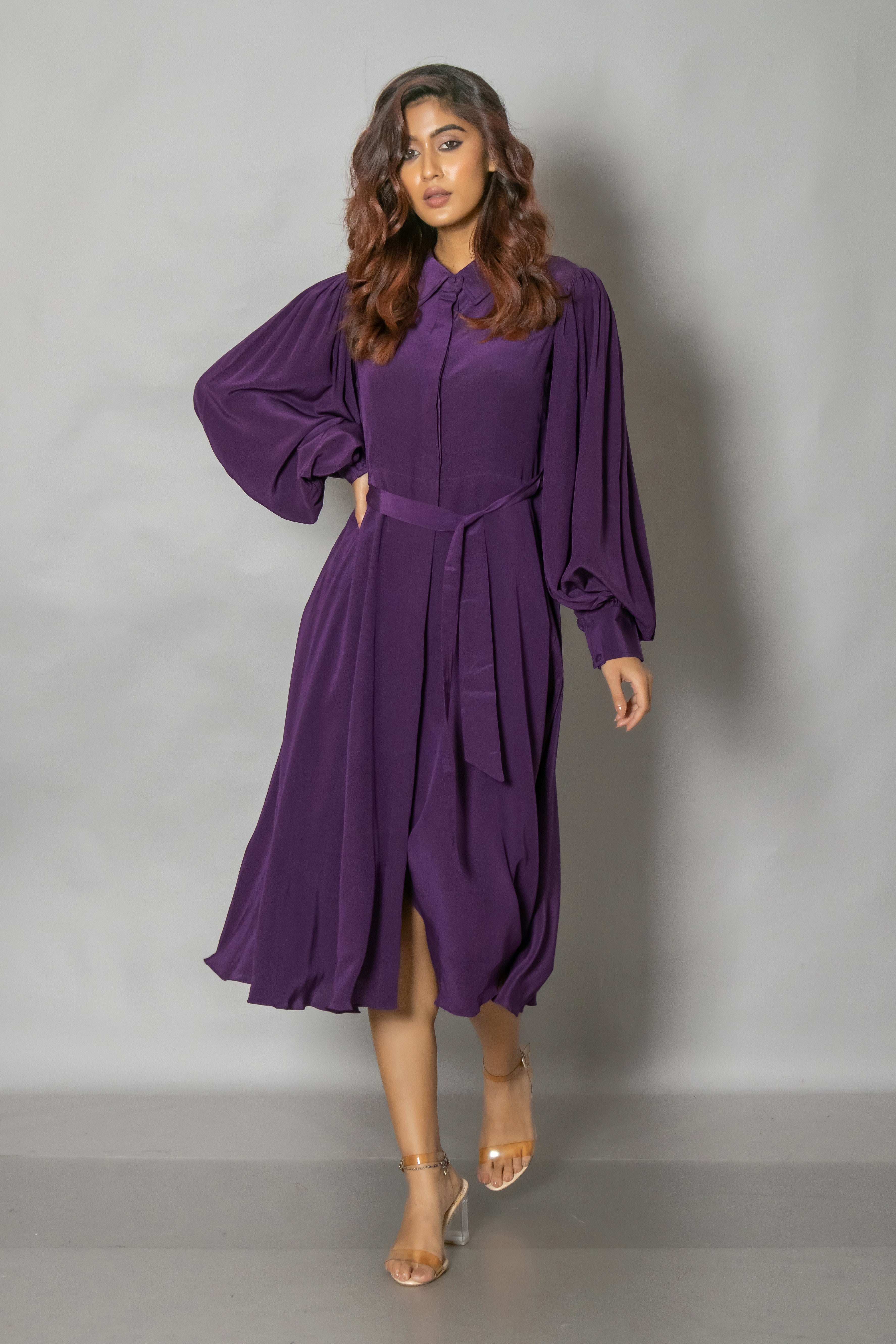 Purple Crepe Midi Dress
