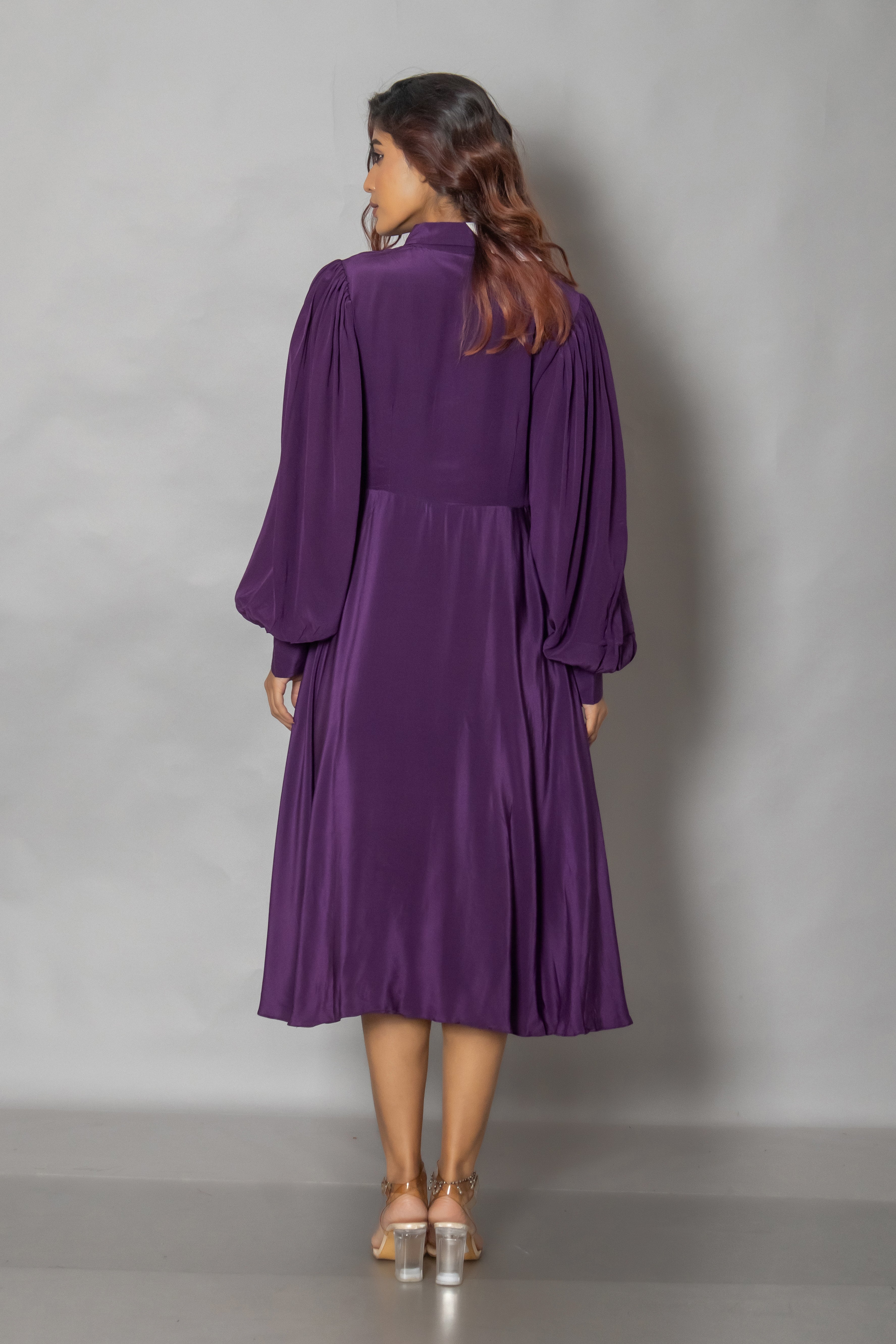 Purple Crepe Midi Dress