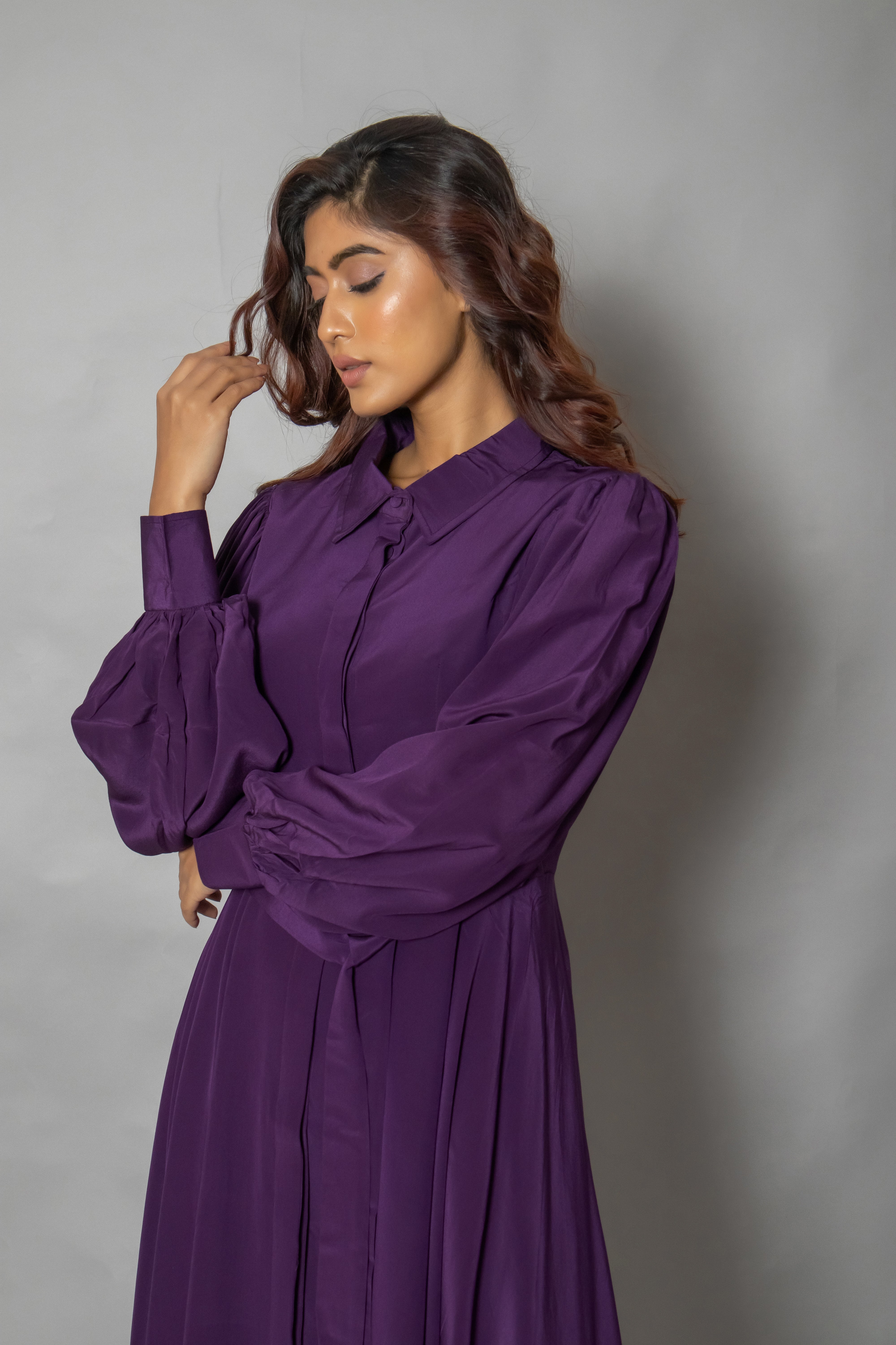 Purple Crepe Midi Dress