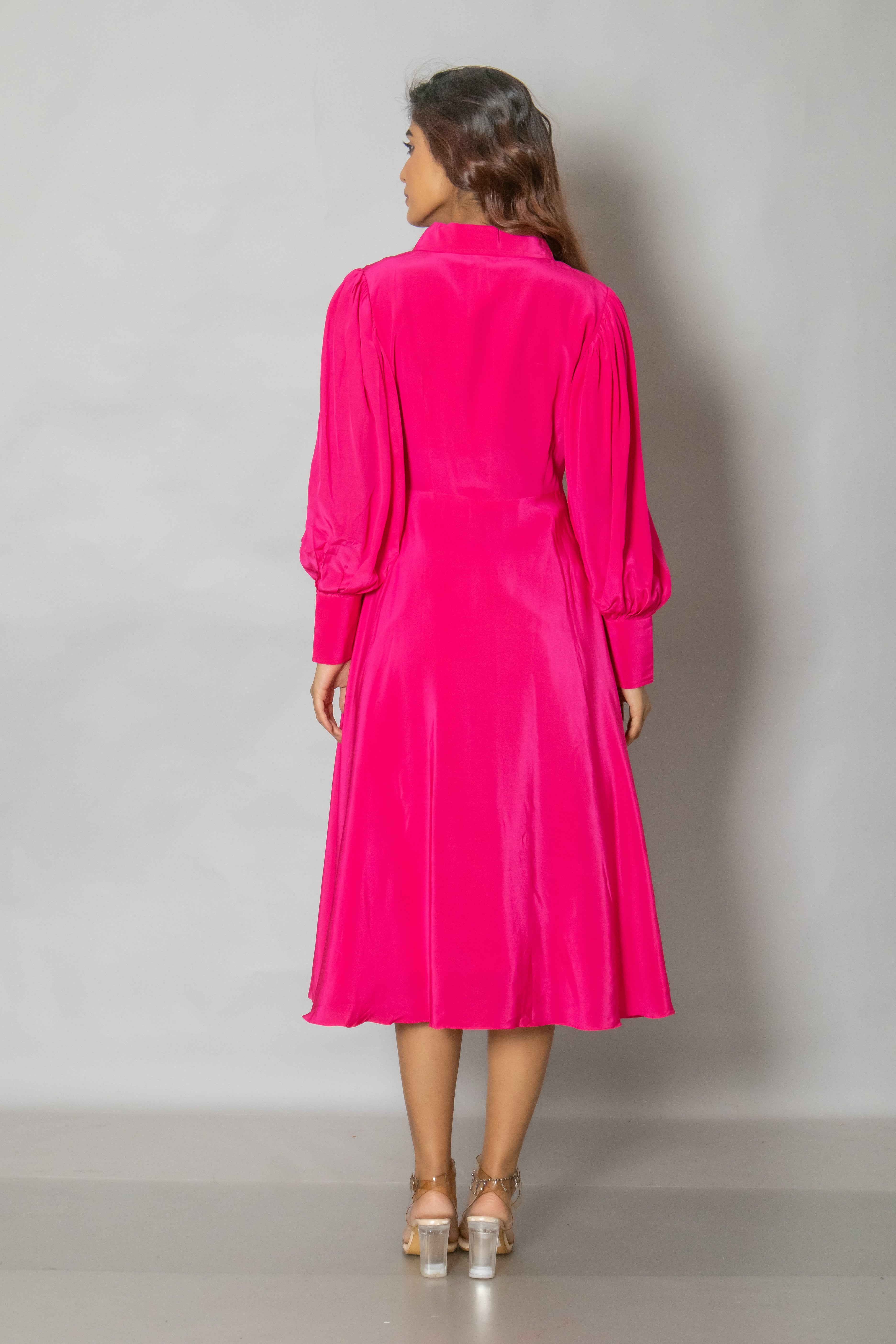 Hot Pink Crepe Midi Dress