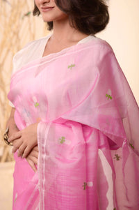 PUSHPITA- Pink silk floral jamdani saree