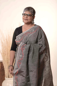 SREEJA-Silk Linen grey jamdani saree