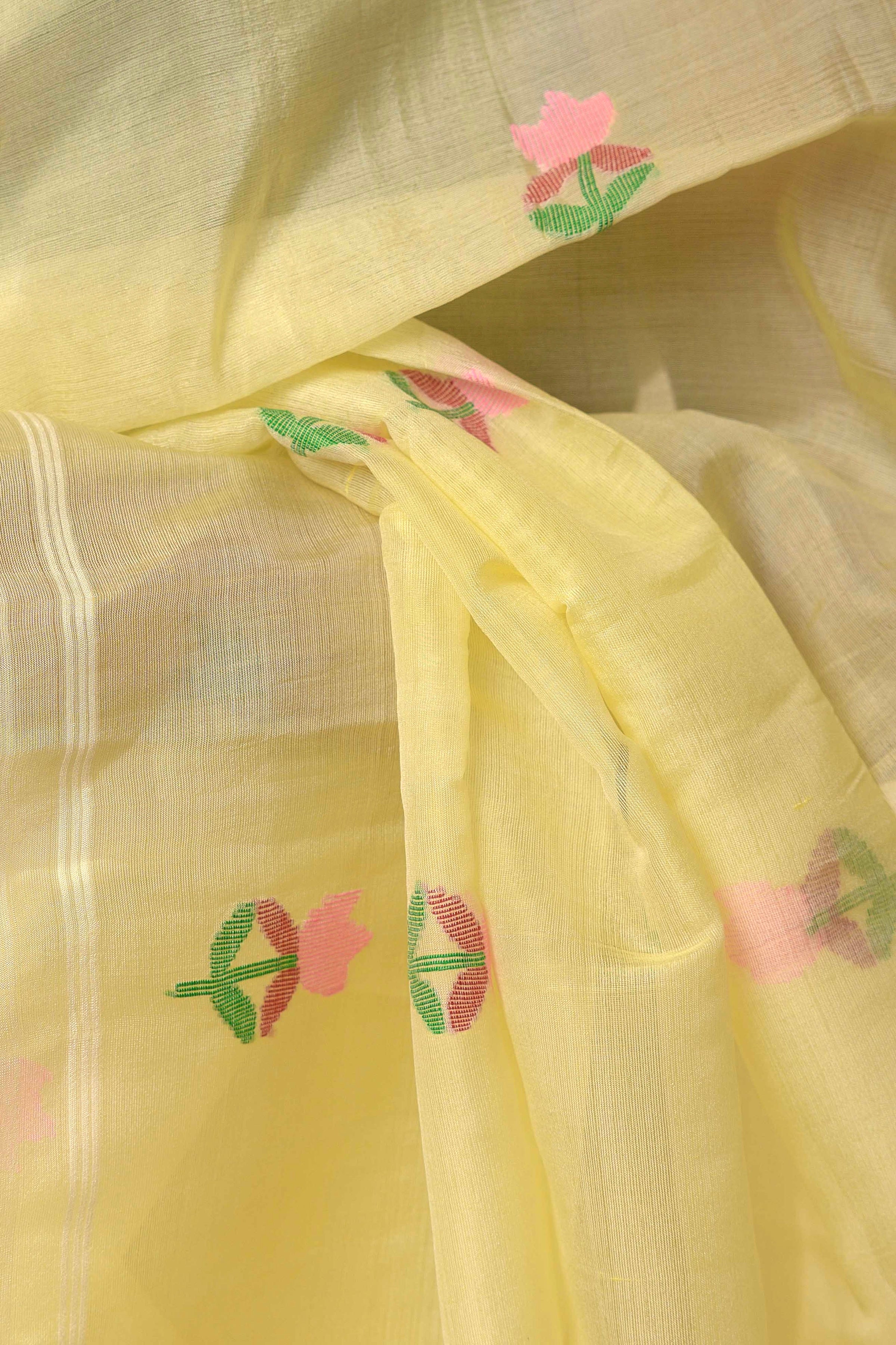 Kusum - Yellow Silk Jamdani Saree