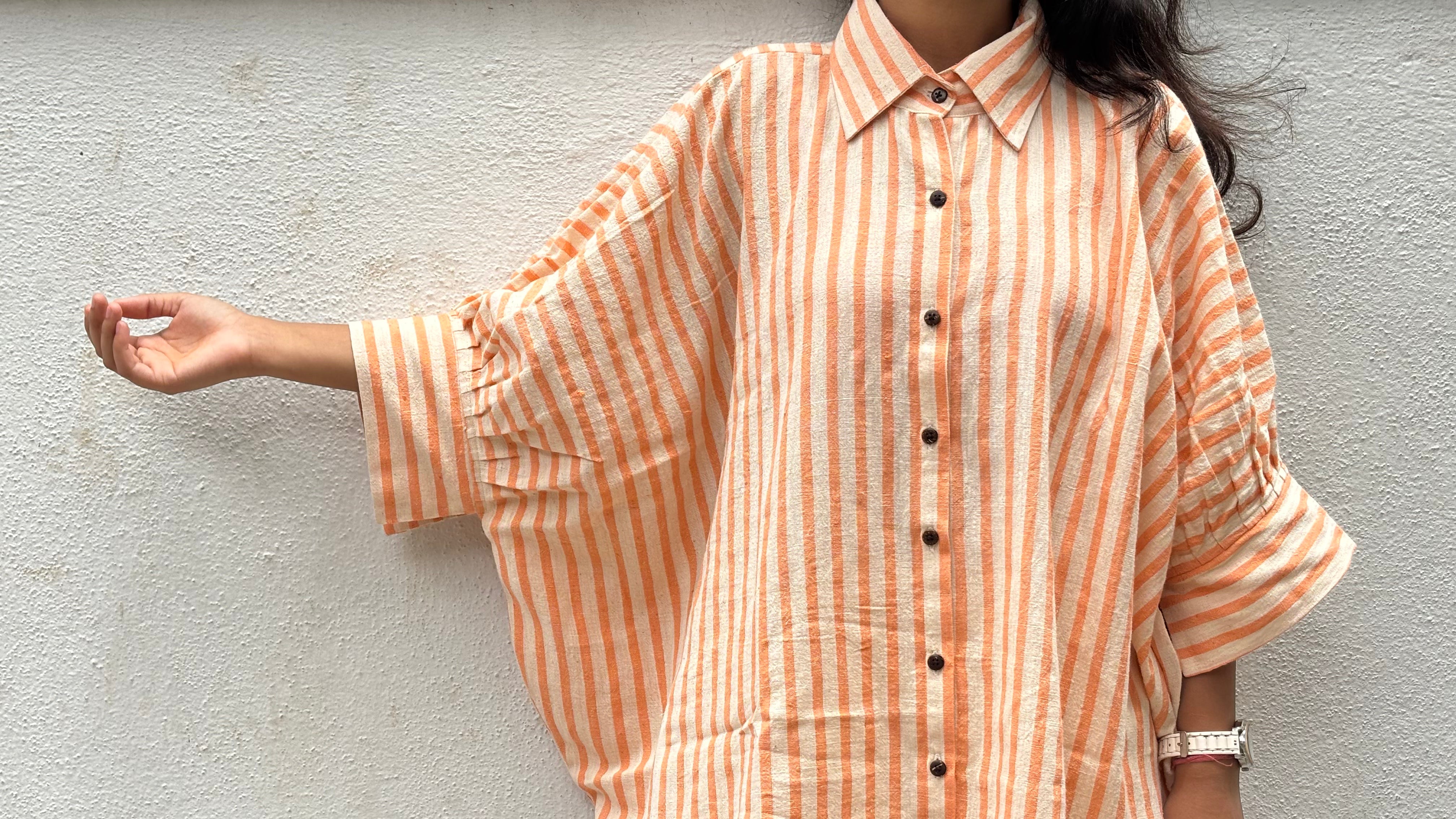 Orange-Stripe Handspun & Handwoven Anti Fit Shirt