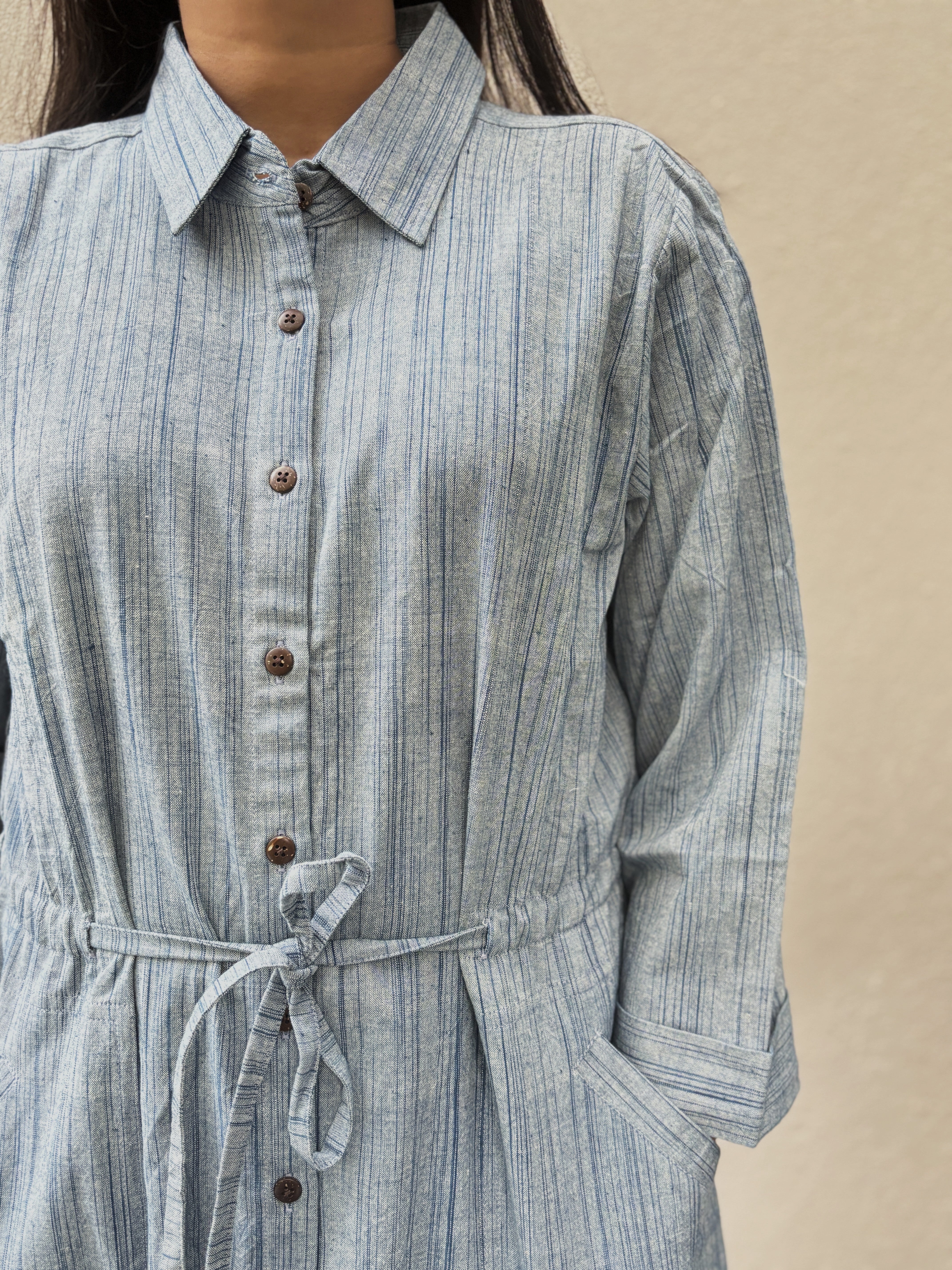 Blue-Stripe Handspun & Handwoven Liza Dress