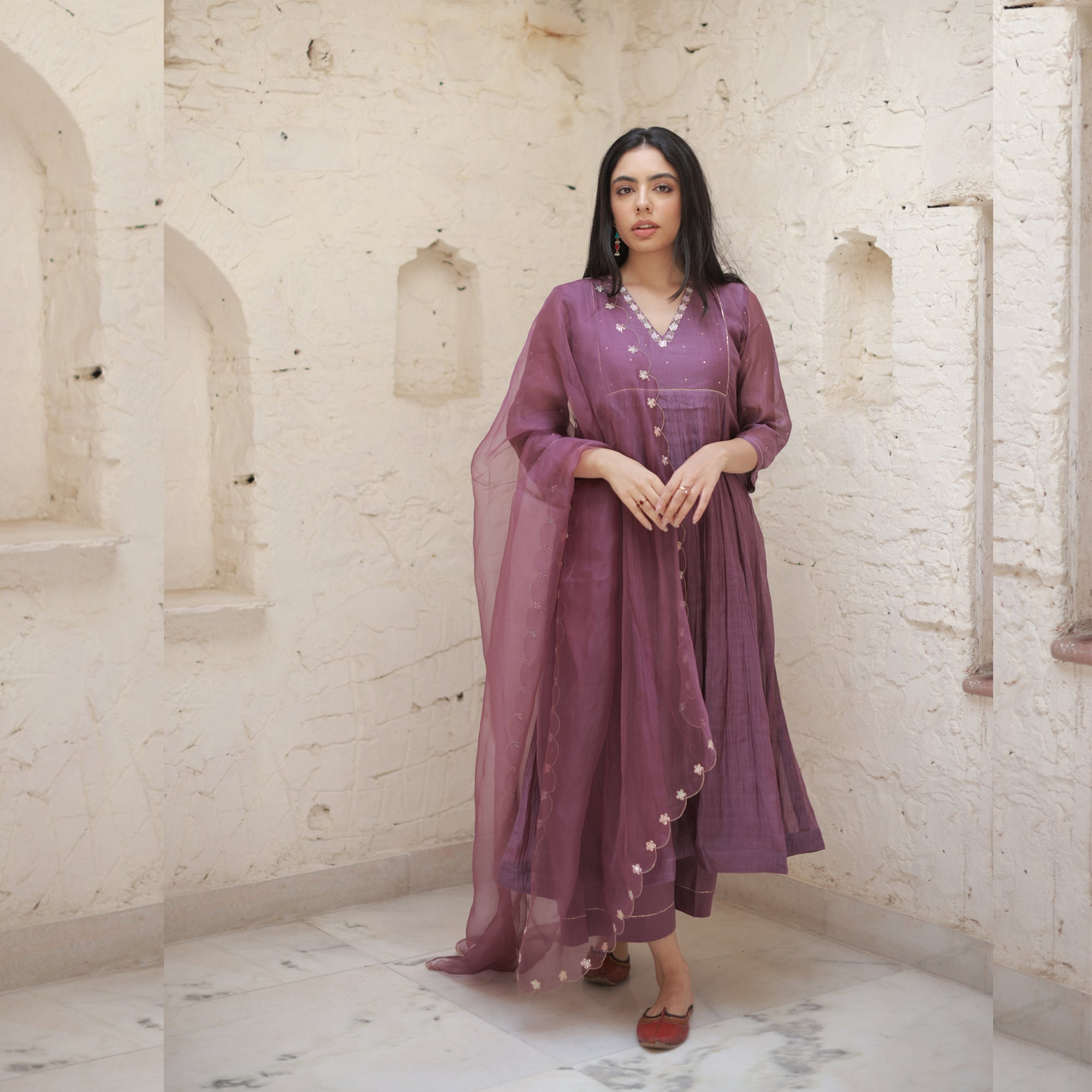 Juhi - Dark Purple Handwoven Silk Cotton Chanderi Kurta Set