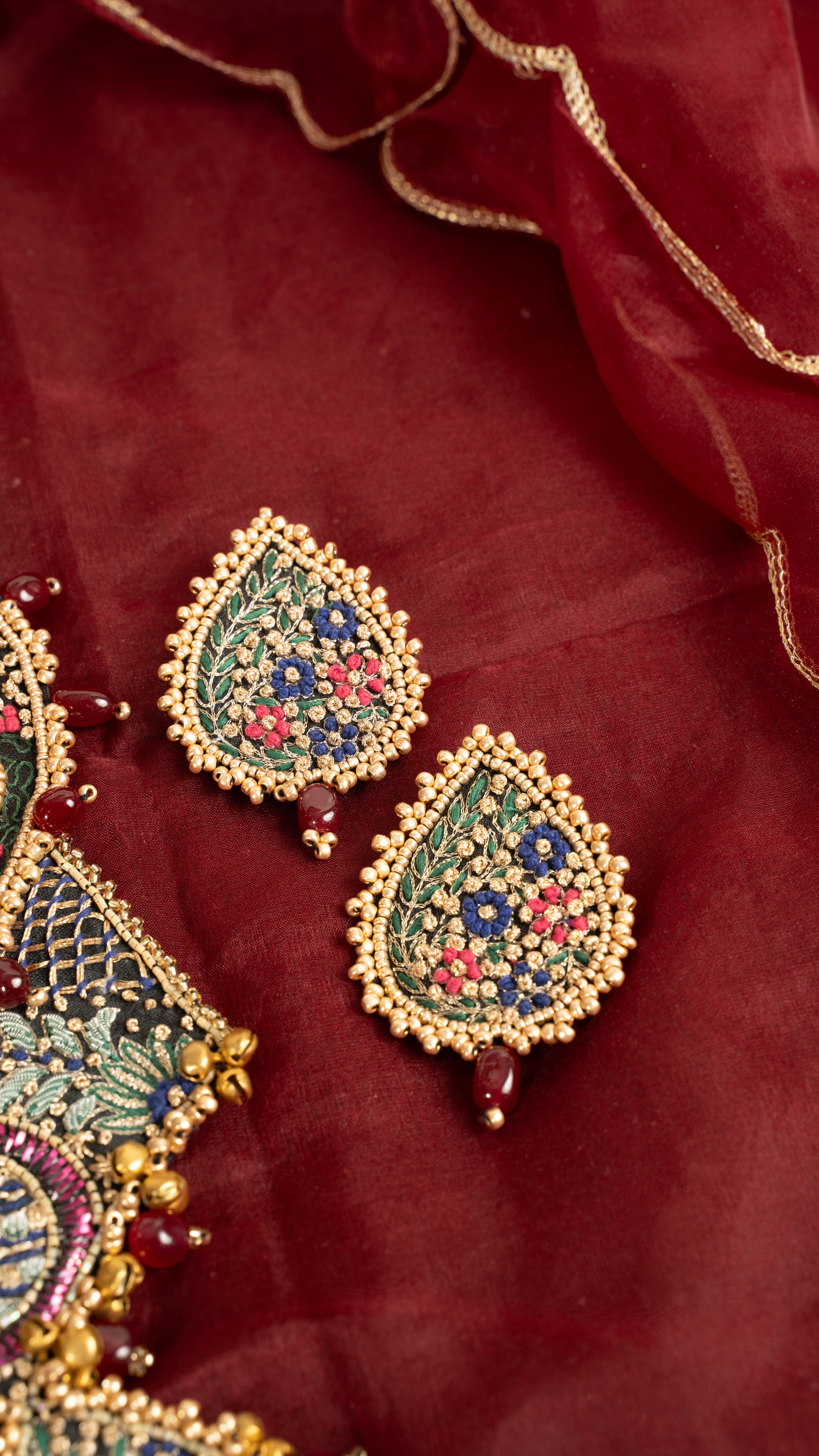 Multicoloured Bullion Knot Embroidered Earring