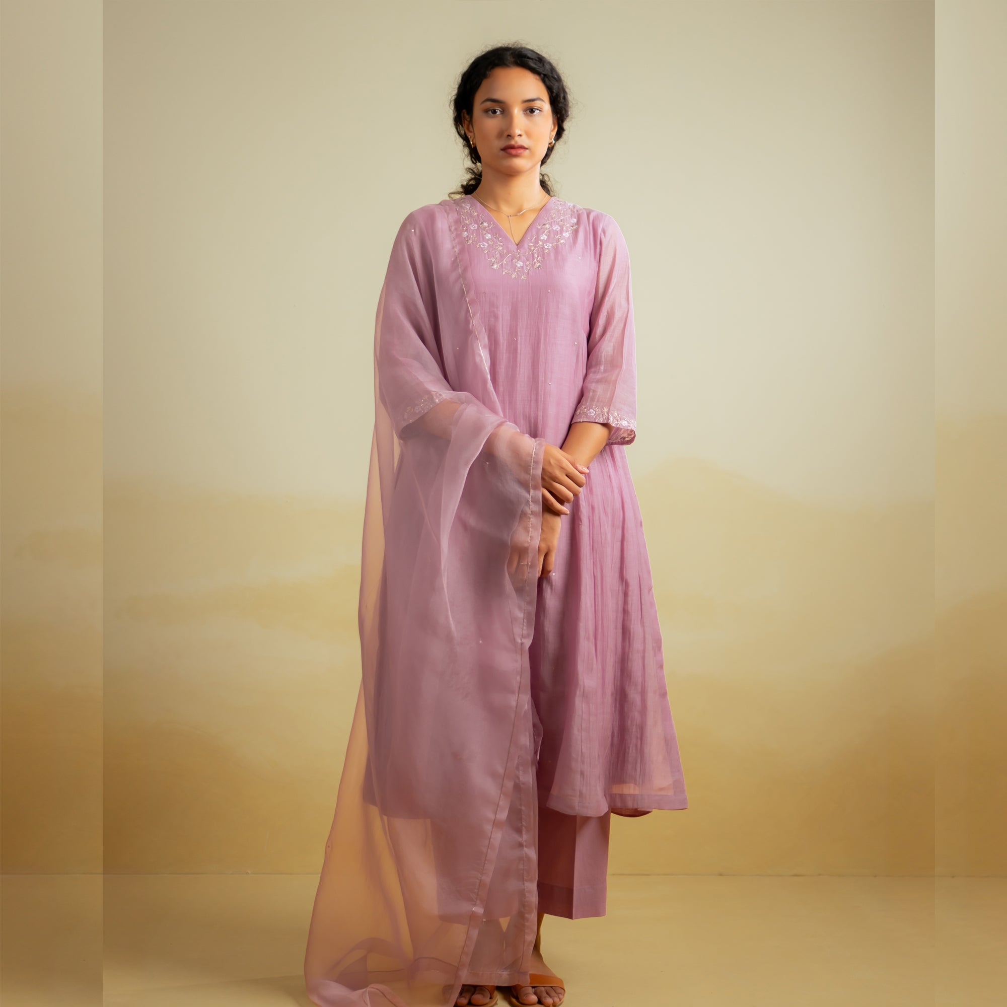 Niassa - Lavender Handwoven Silk Cotton Chanderi Kurta Set