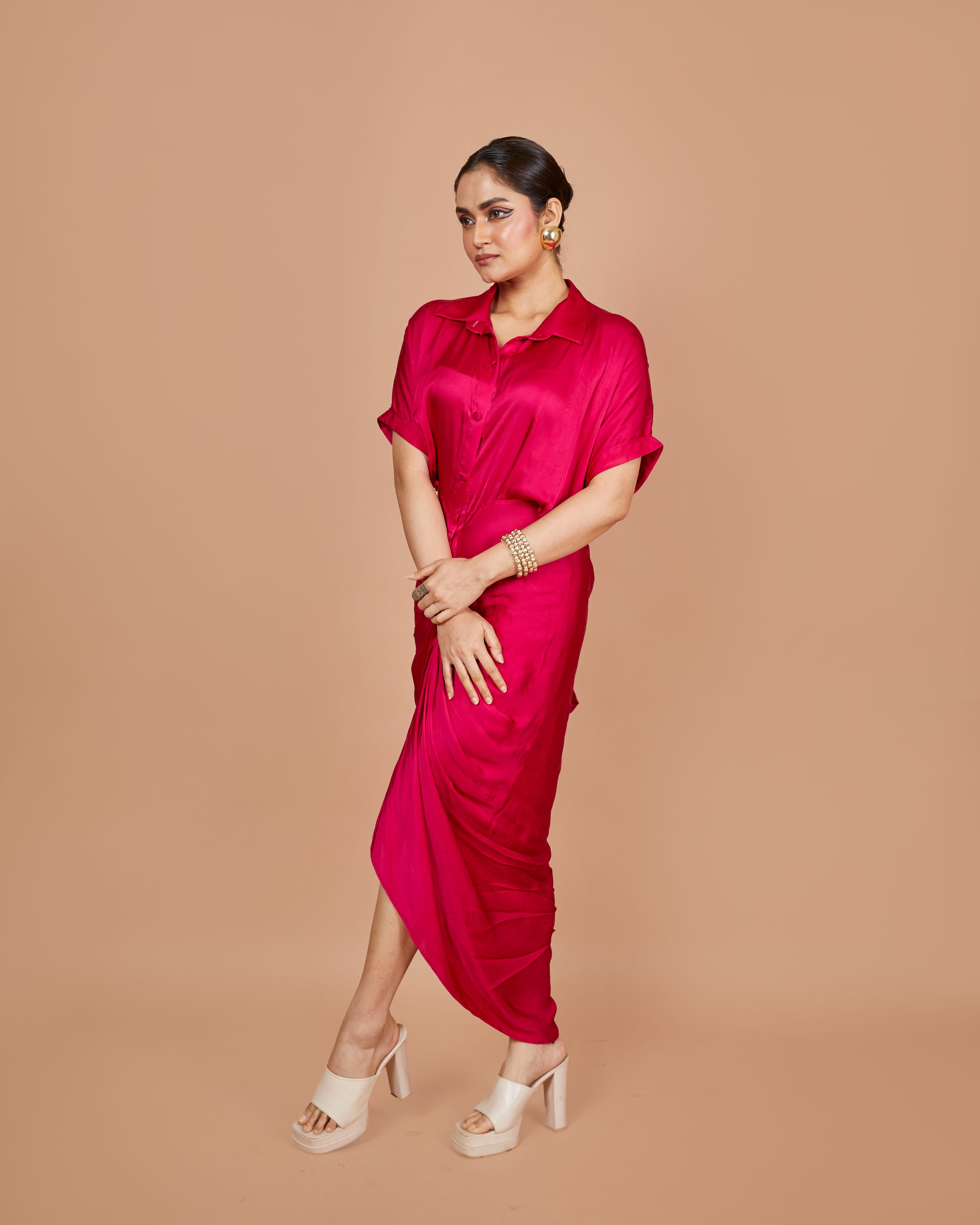 Pink Satin Emily Draped Dress