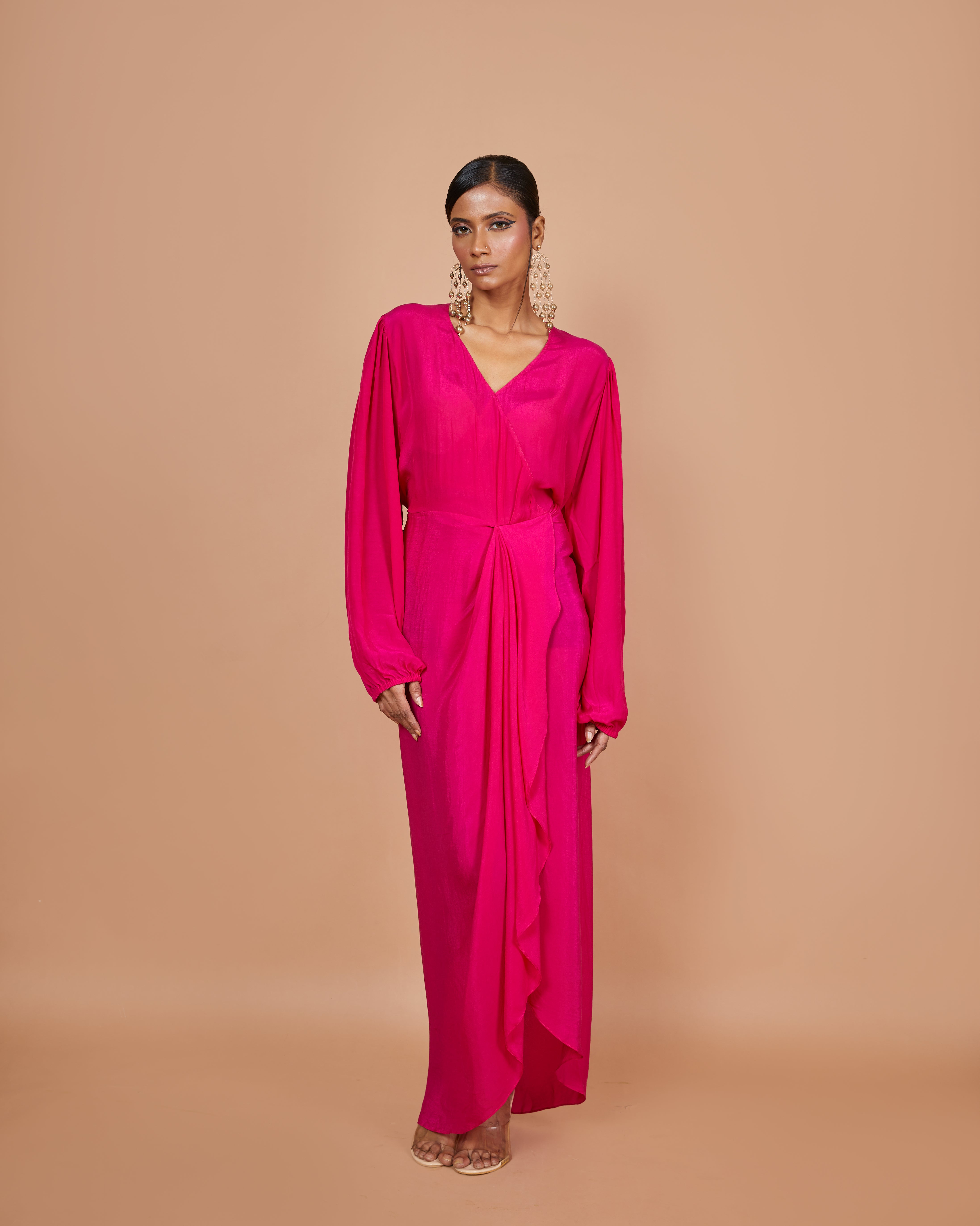 Pink Crepe High-Slit Long Dress