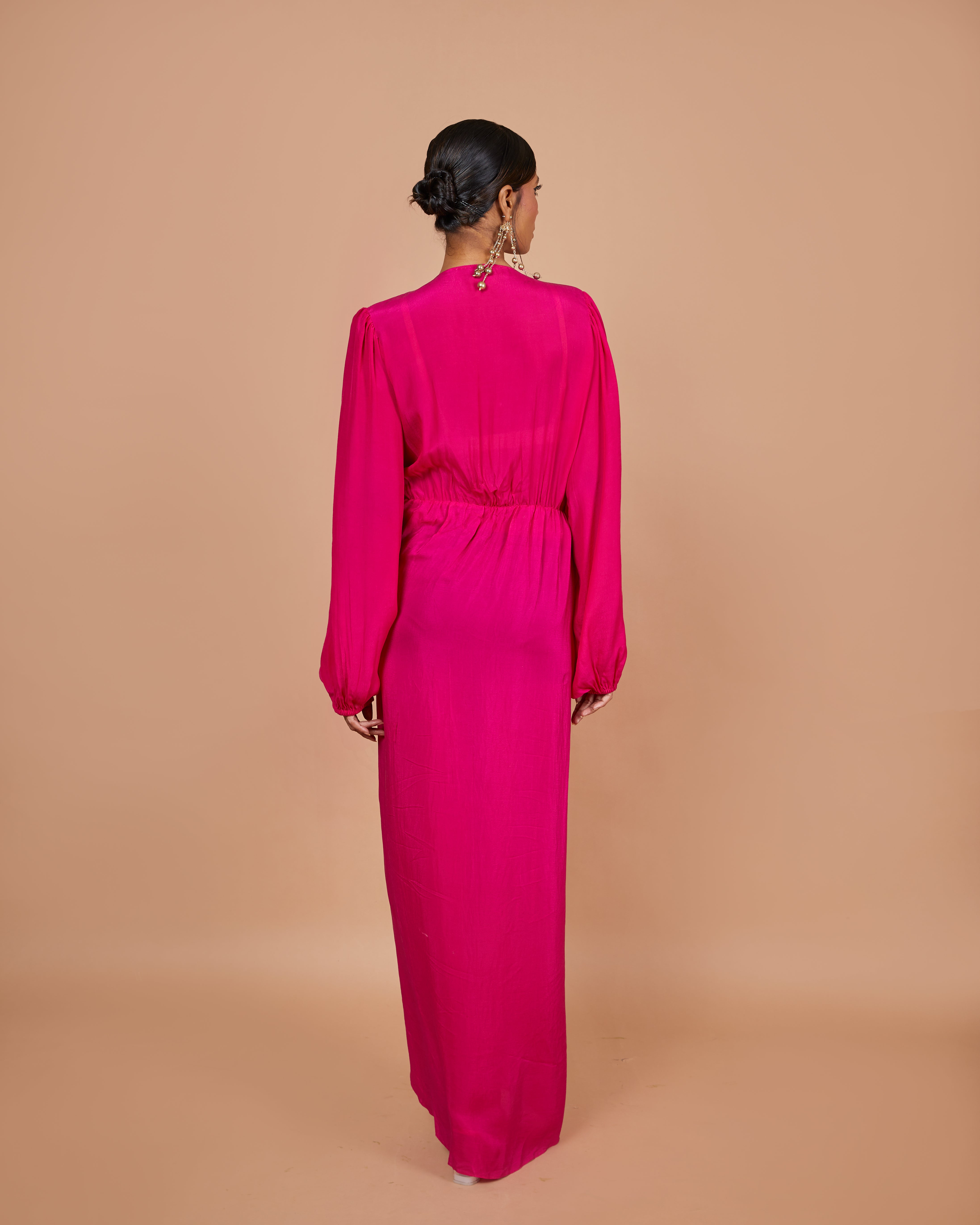 Pink Crepe High-Slit Long Dress