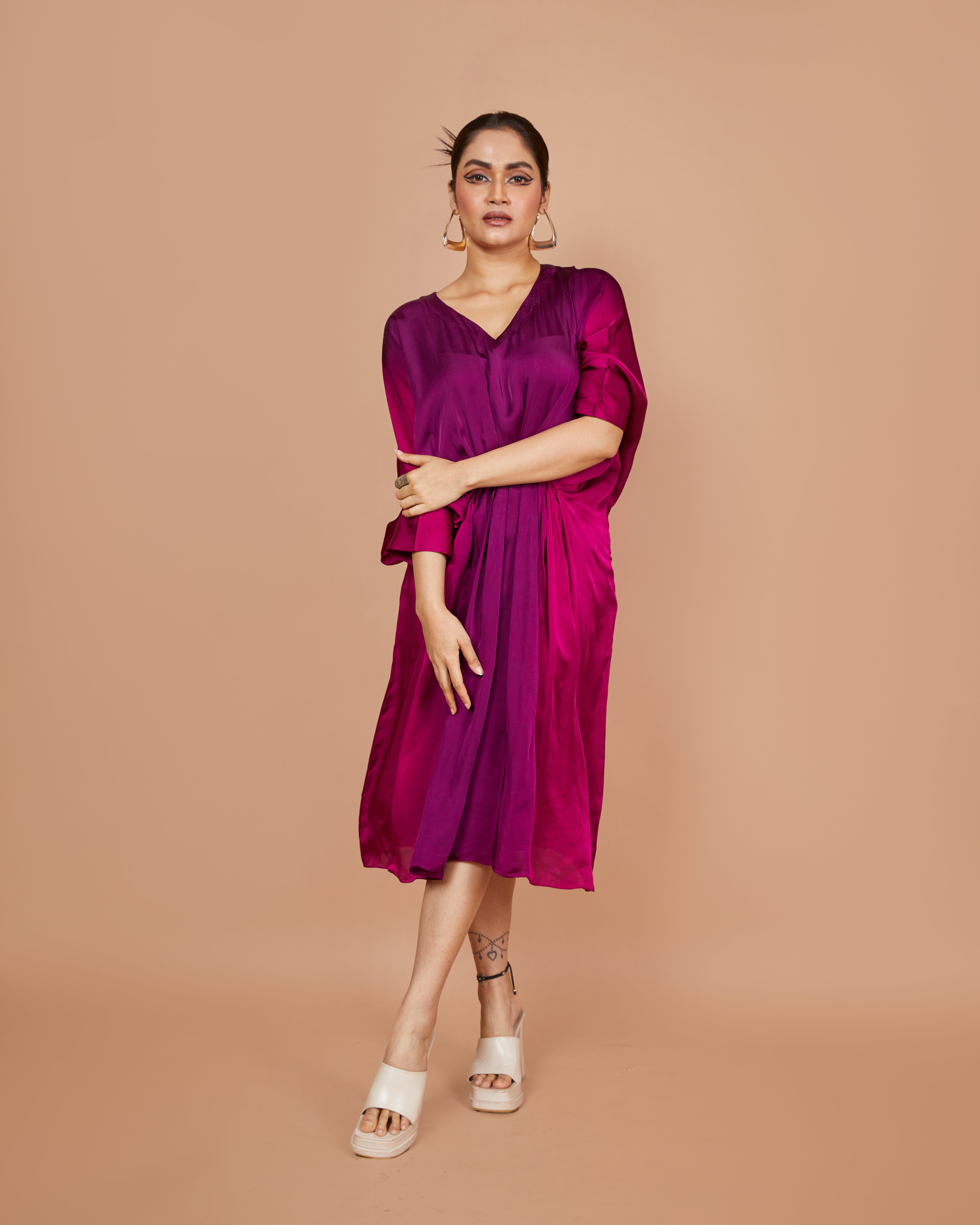 Sangria Satin Kaftan Dress