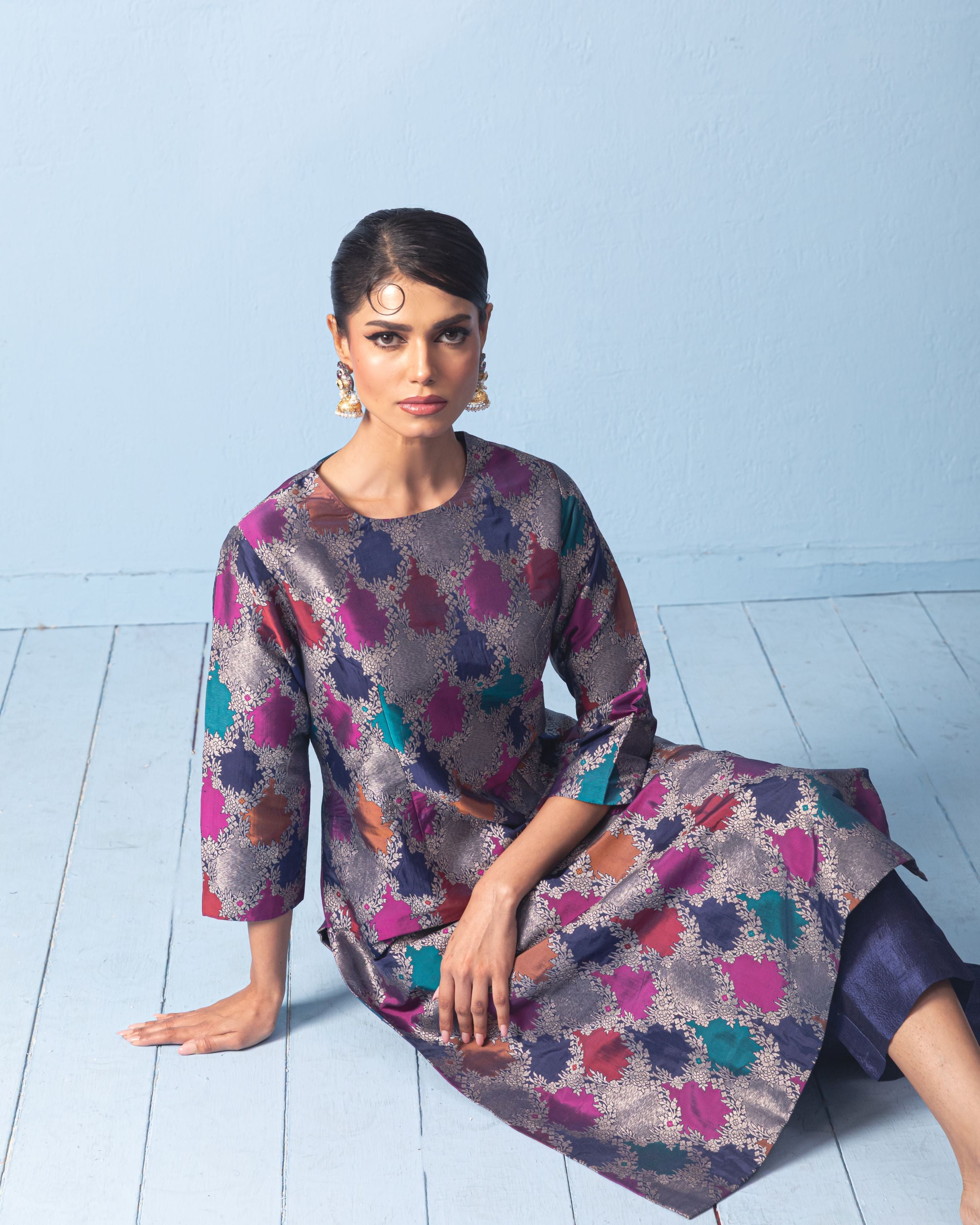 Benarasi silk kurta with raw silk pant