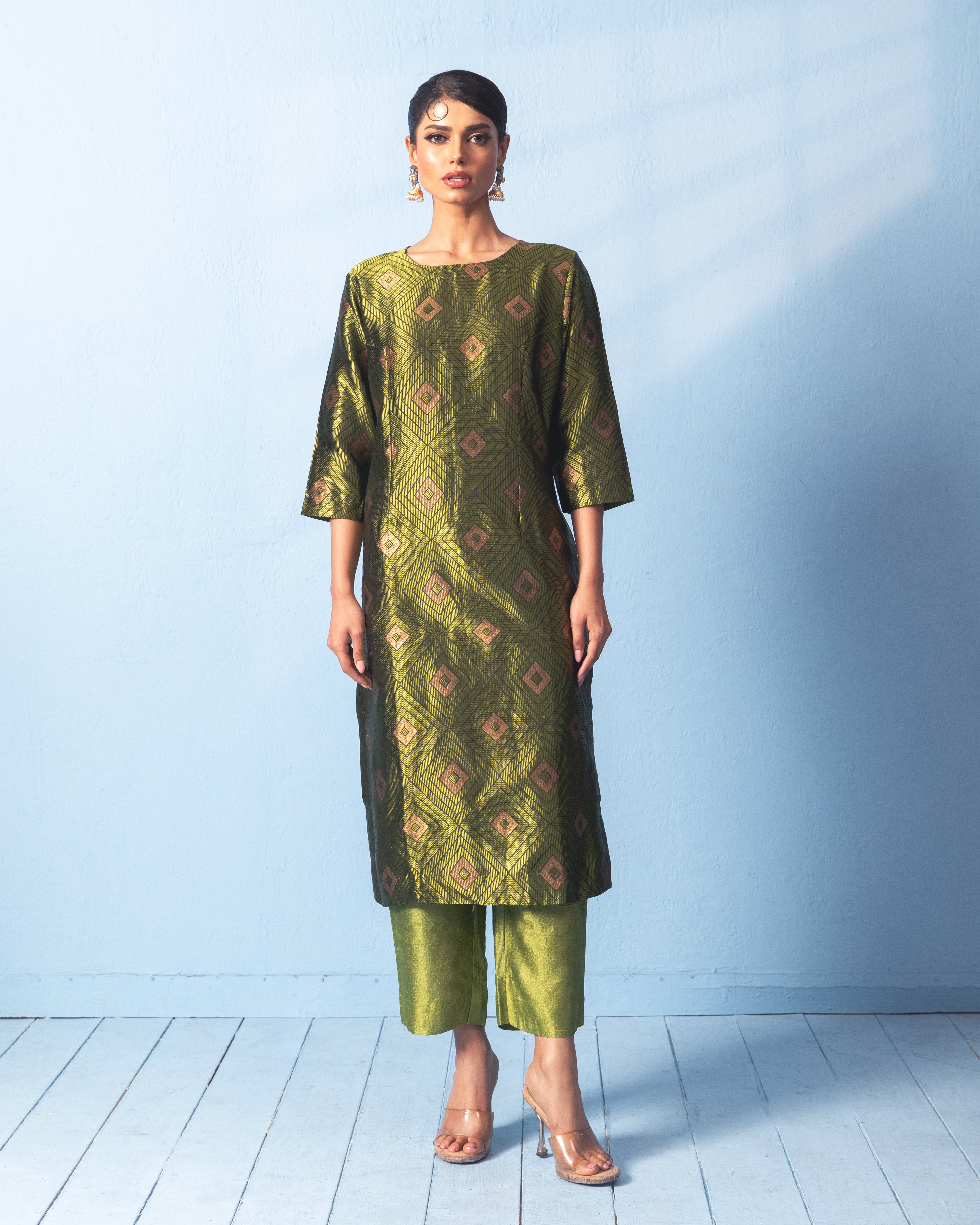 Tanchoi silk kurta with raw silk pants