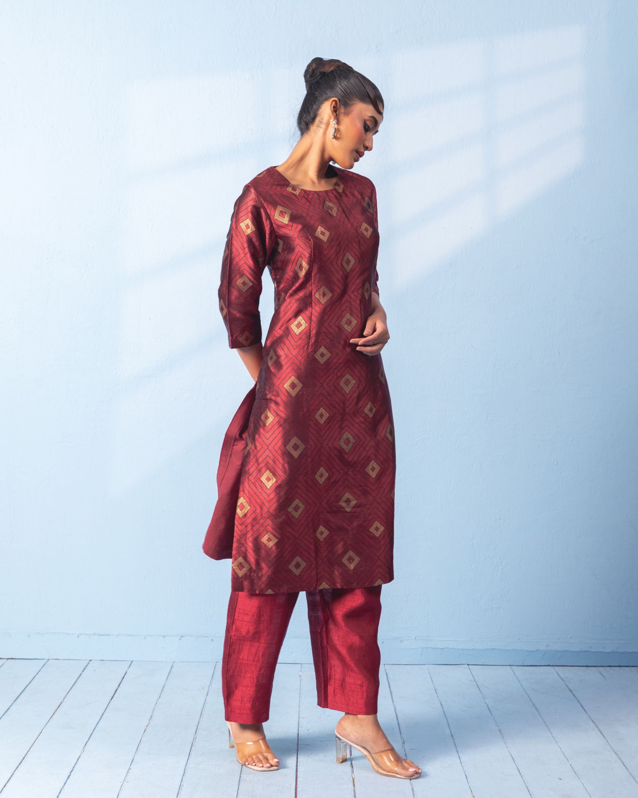 Tanchoi Kurta with raw silk pant
