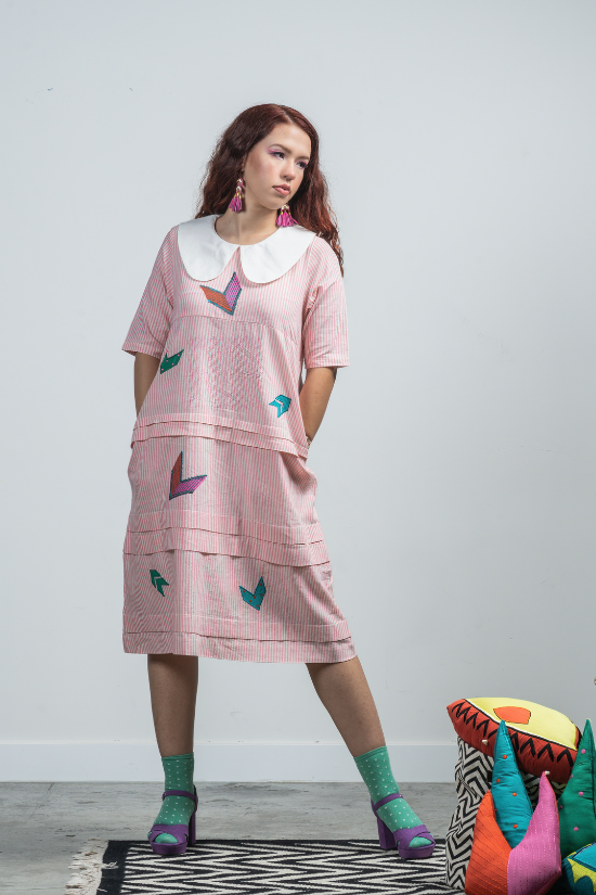 Phoebe - Pink Handwoven Cotton Dress