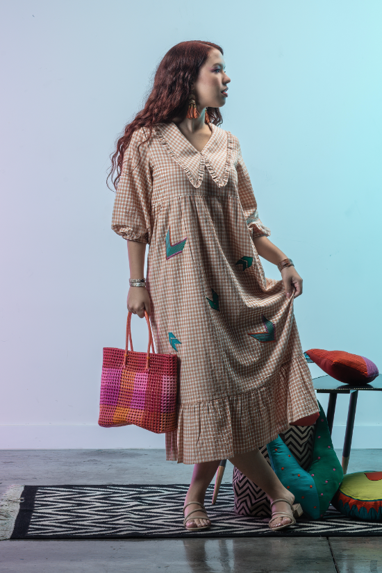 Twila - Orange Handwoven Cotton Dress