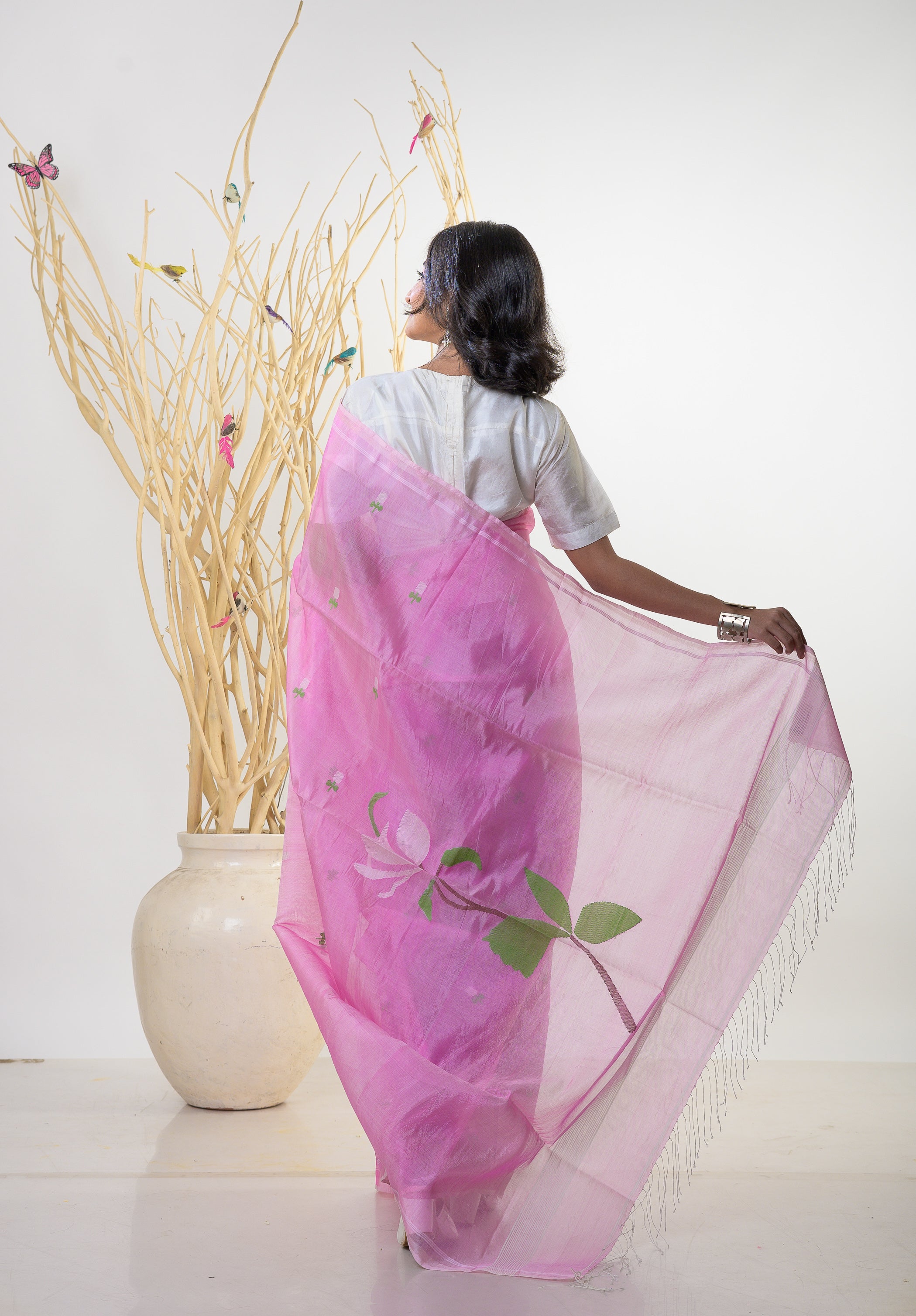 Pushpita - Pink Silk Jamdani Saree