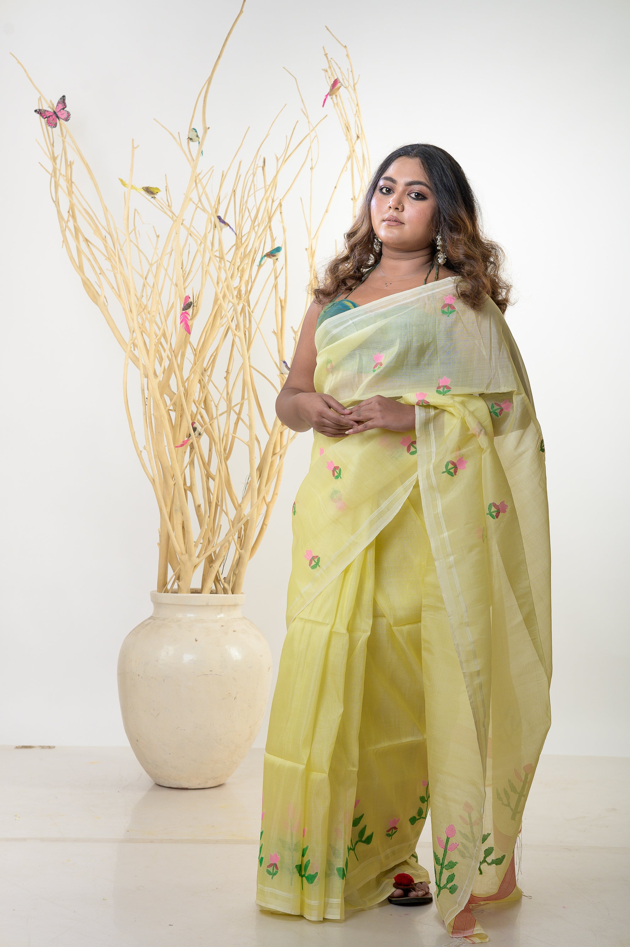 Kusum - Yellow Silk Jamdani Saree