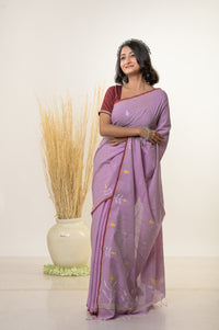 FALGUNI-Lavender handwoven cotton jamdani saree