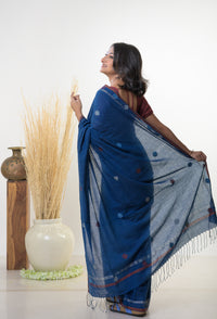 BARNA-Indigo Handspun cotton jamdani saree