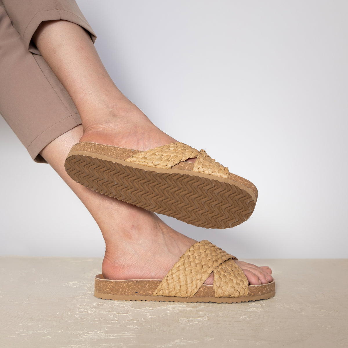 Braided Raffia Slides- Tan