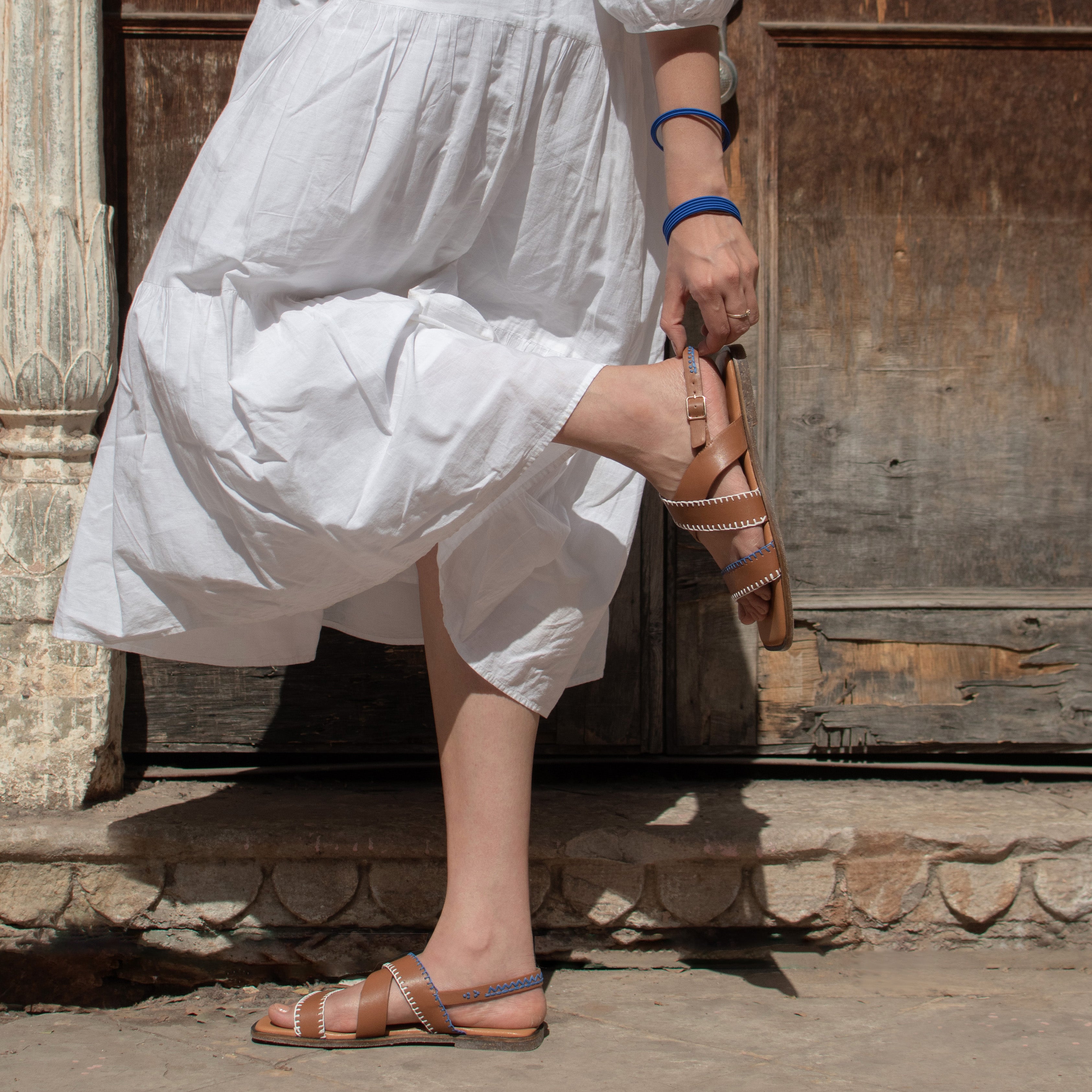 Tan Cross Sandals
