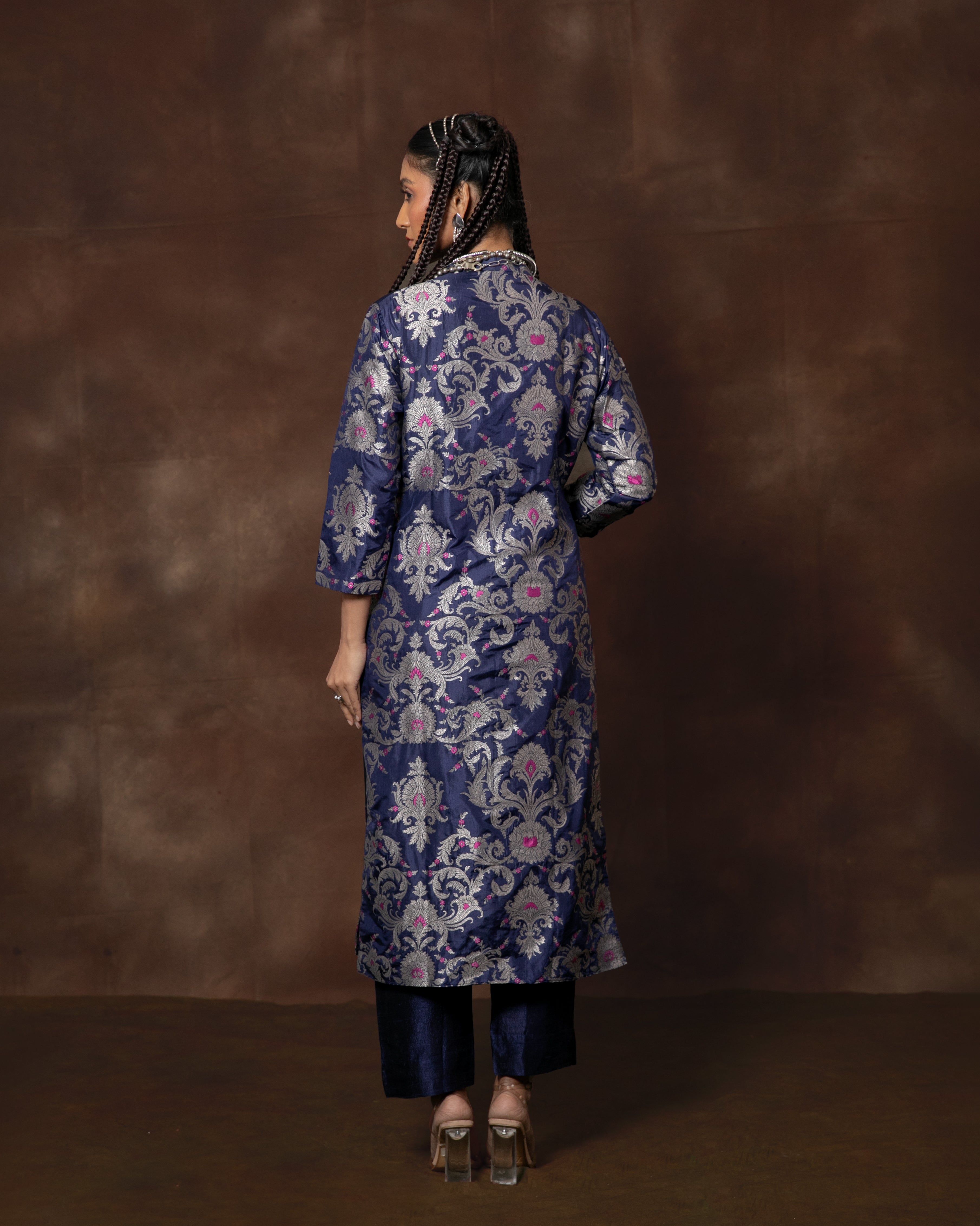 Blue Handwoven Banarasi Silk Kurta Set