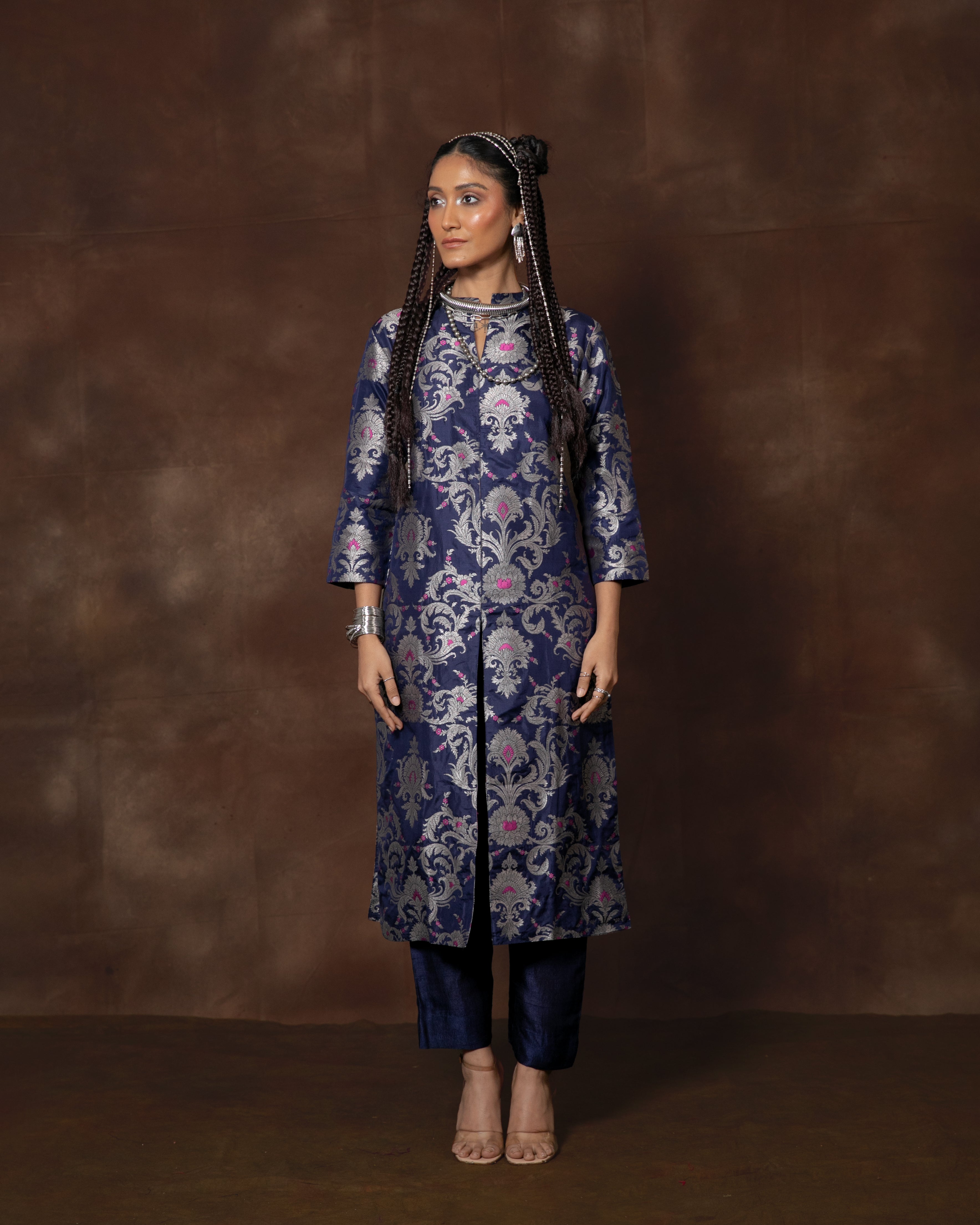 Blue Handwoven Banarasi Silk Kurta Set