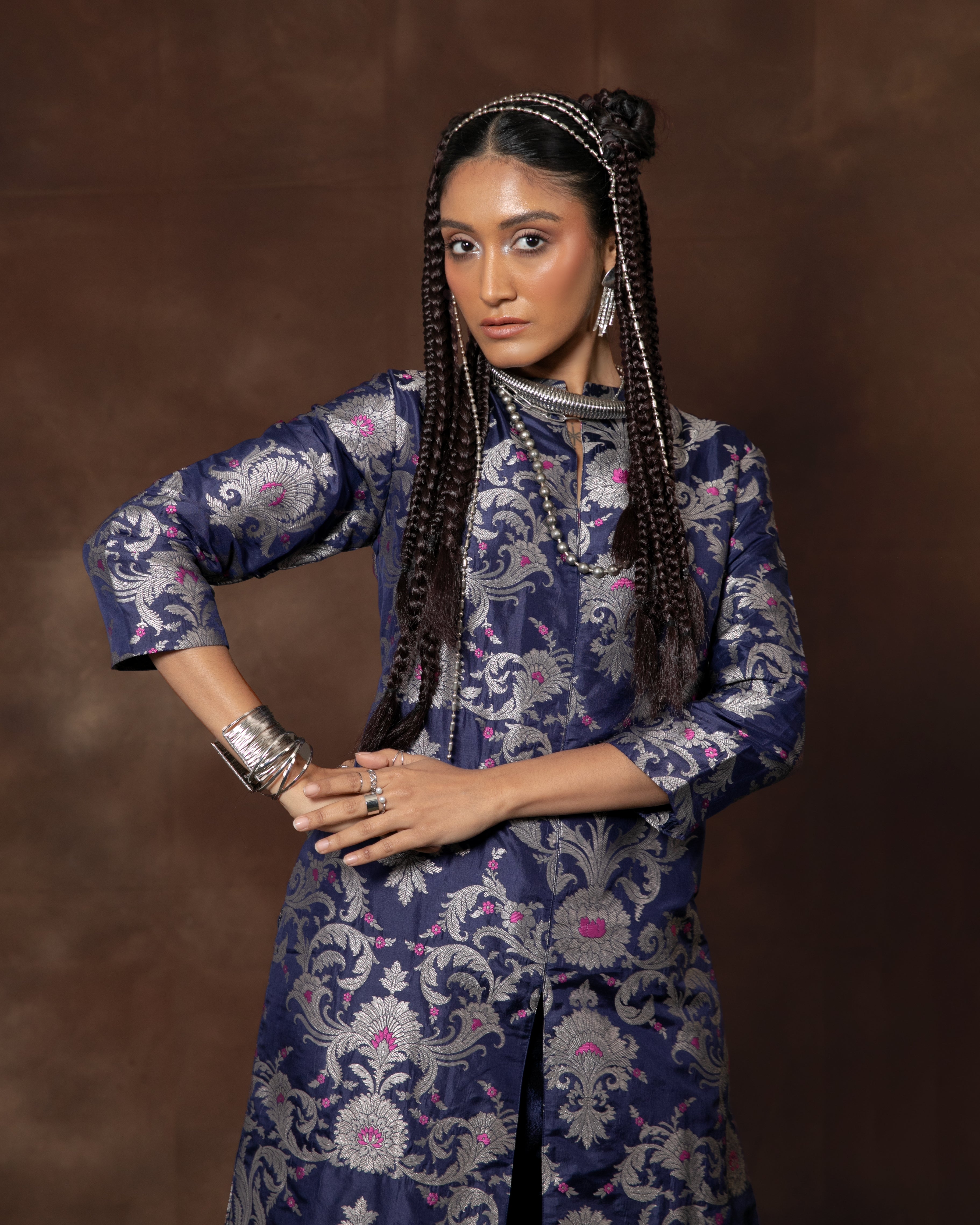 Blue Handwoven Banarasi Silk Kurta Set