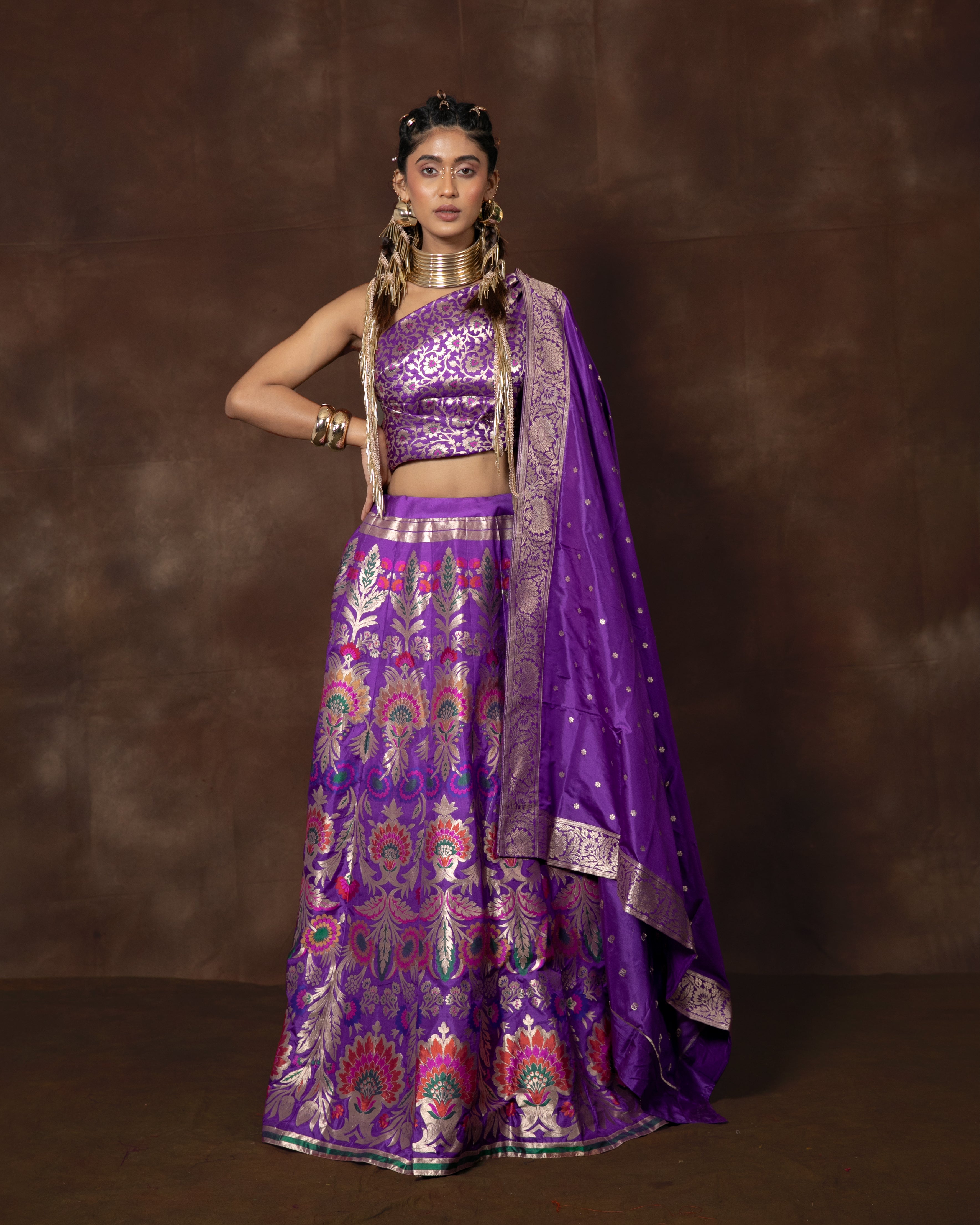 Purple Handwoven Banarasi Silk Lehenga