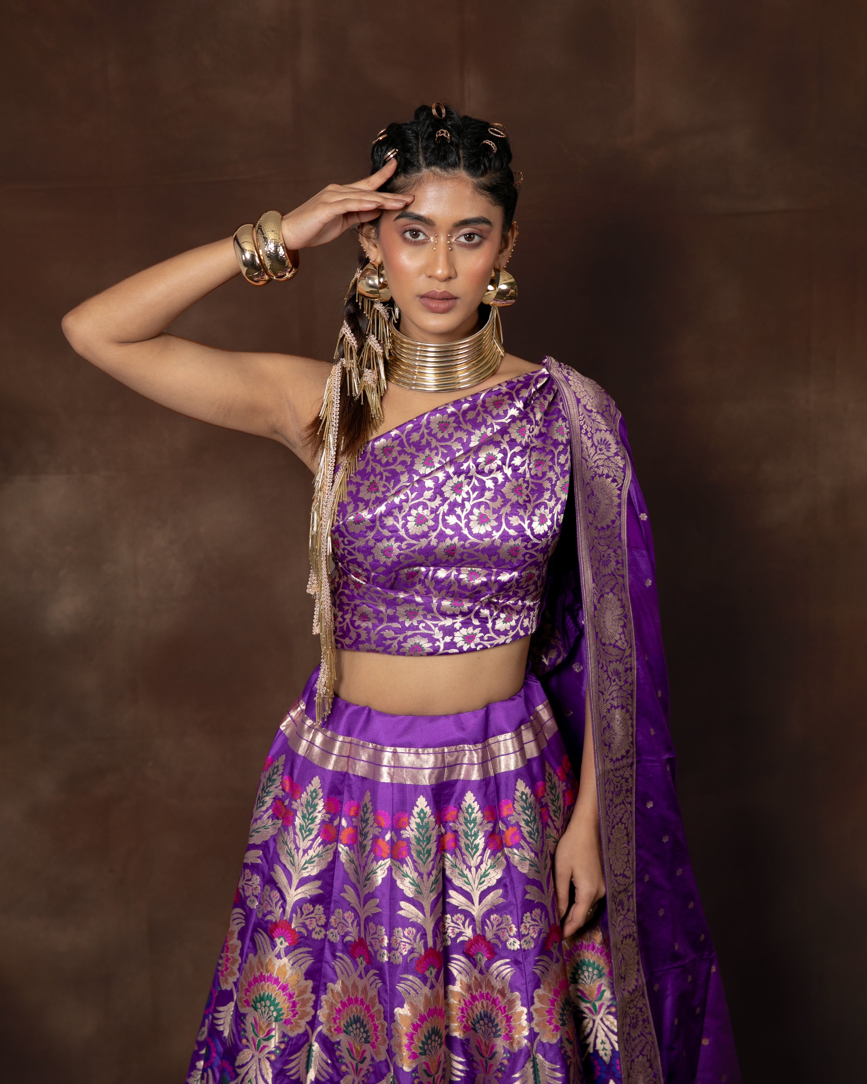 Purple Handwoven Banarasi Silk Lehenga