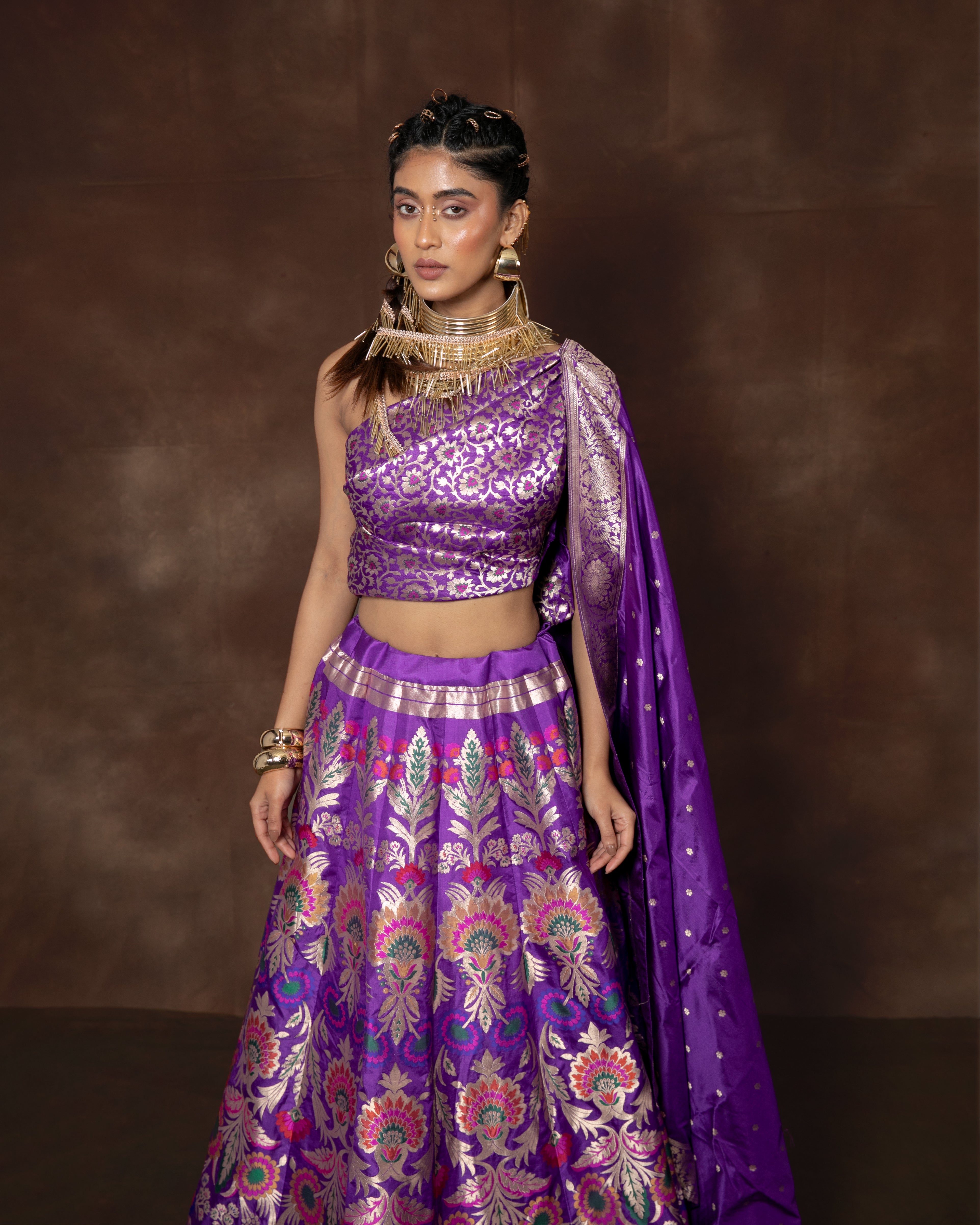 Purple Handwoven Banarasi Silk Lehenga