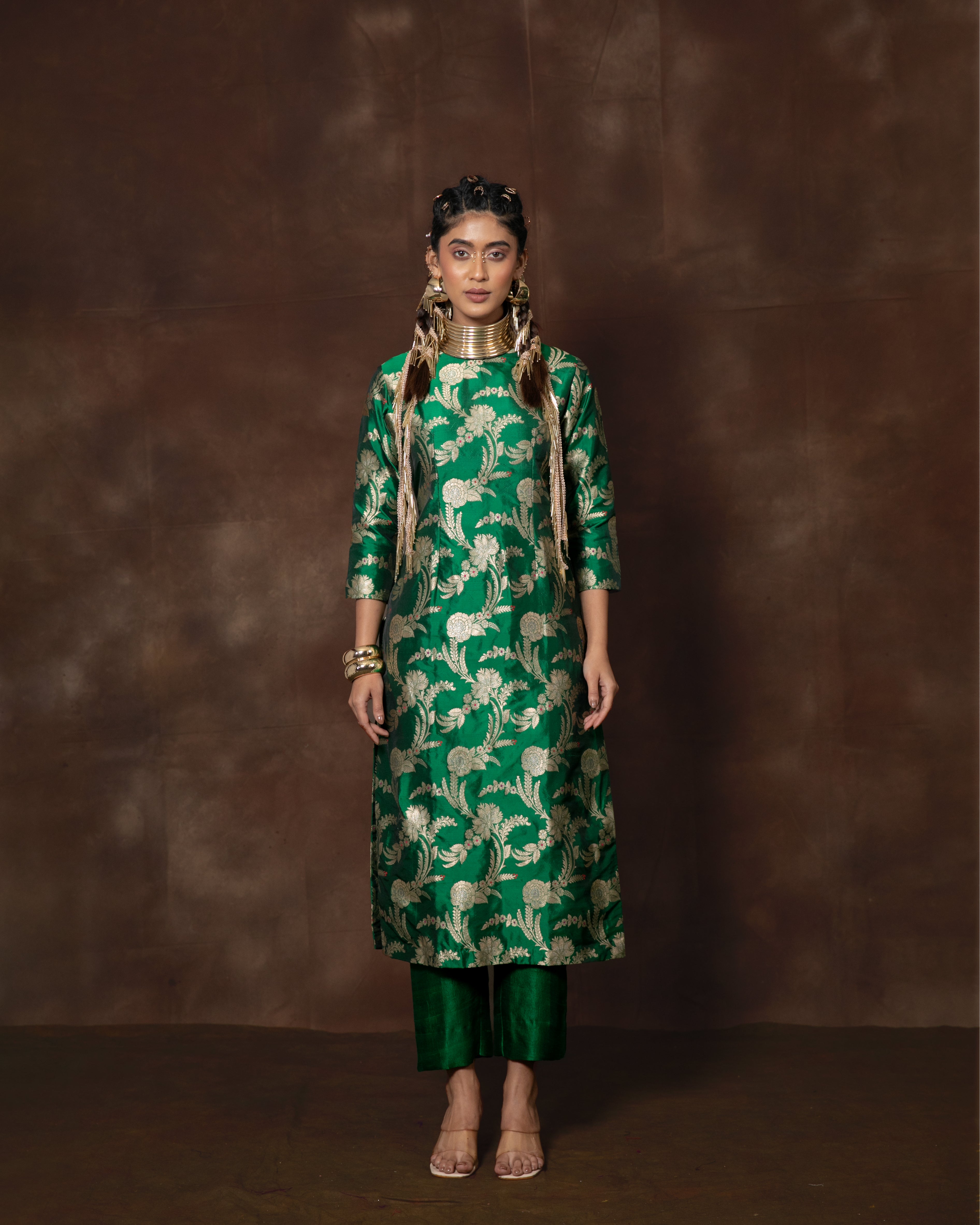 Green Handwoven Banarasi Silk Kurta Set
