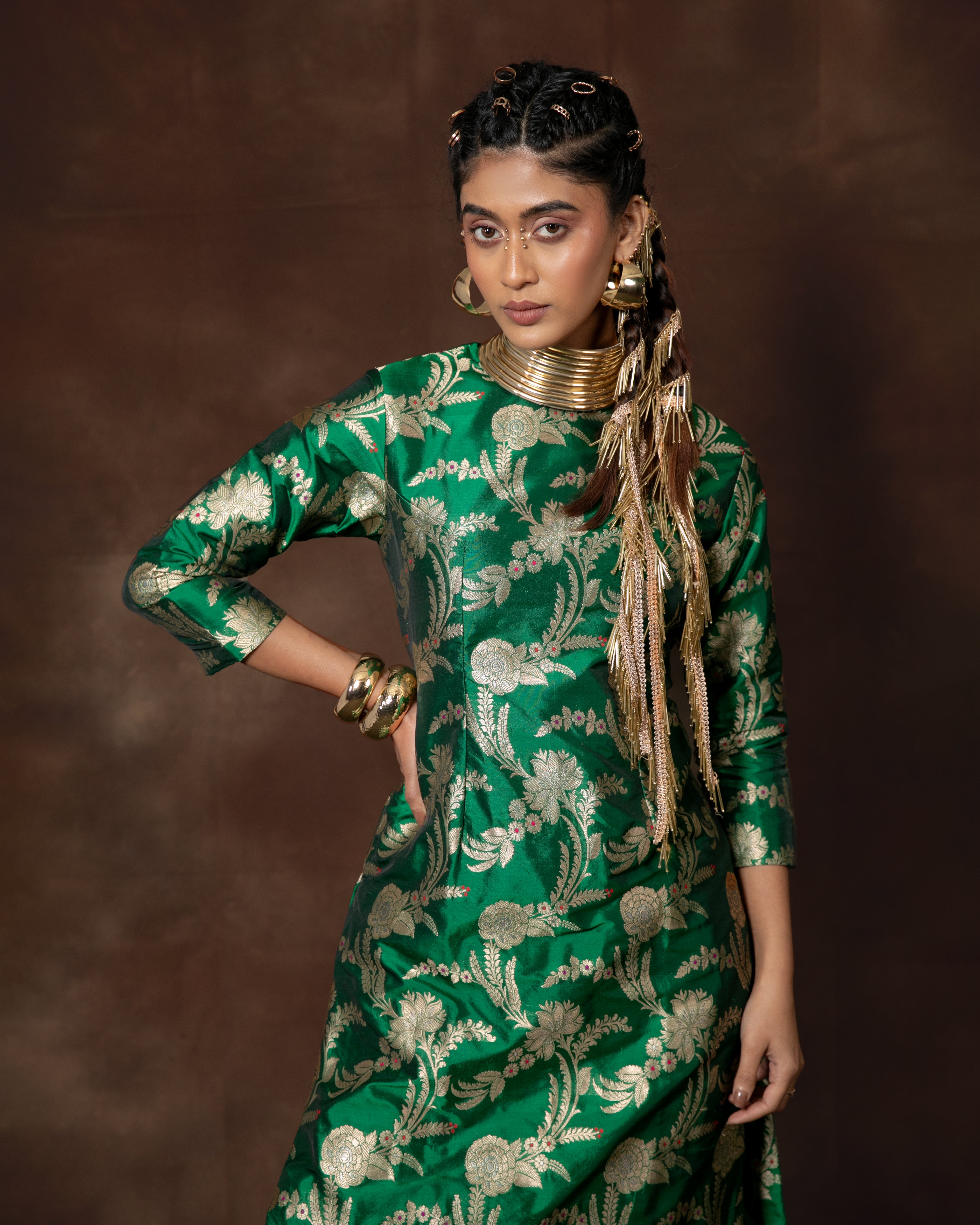 Green Handwoven Banarasi Silk Kurta Set