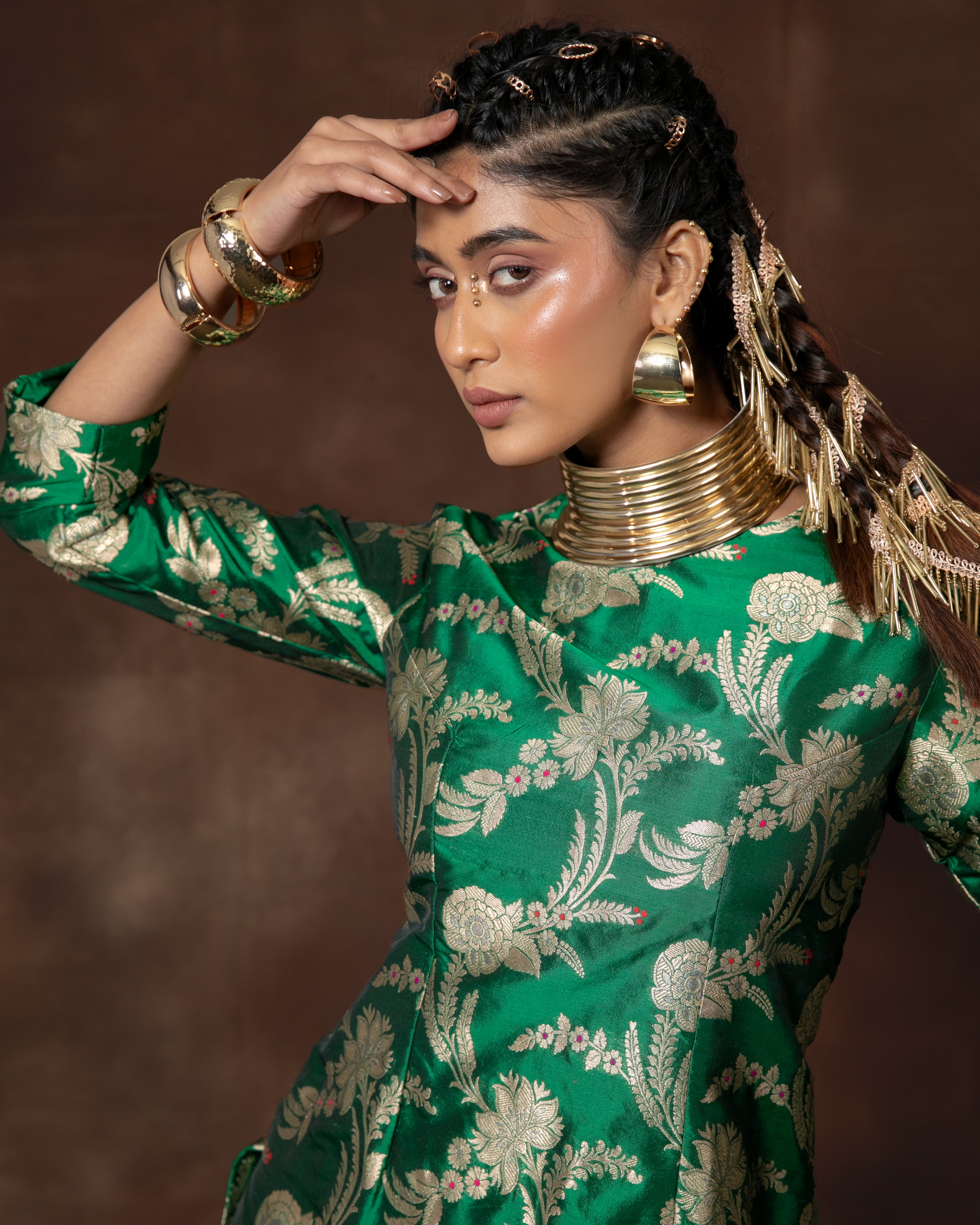 Green Handwoven Banarasi Silk Kurta Set