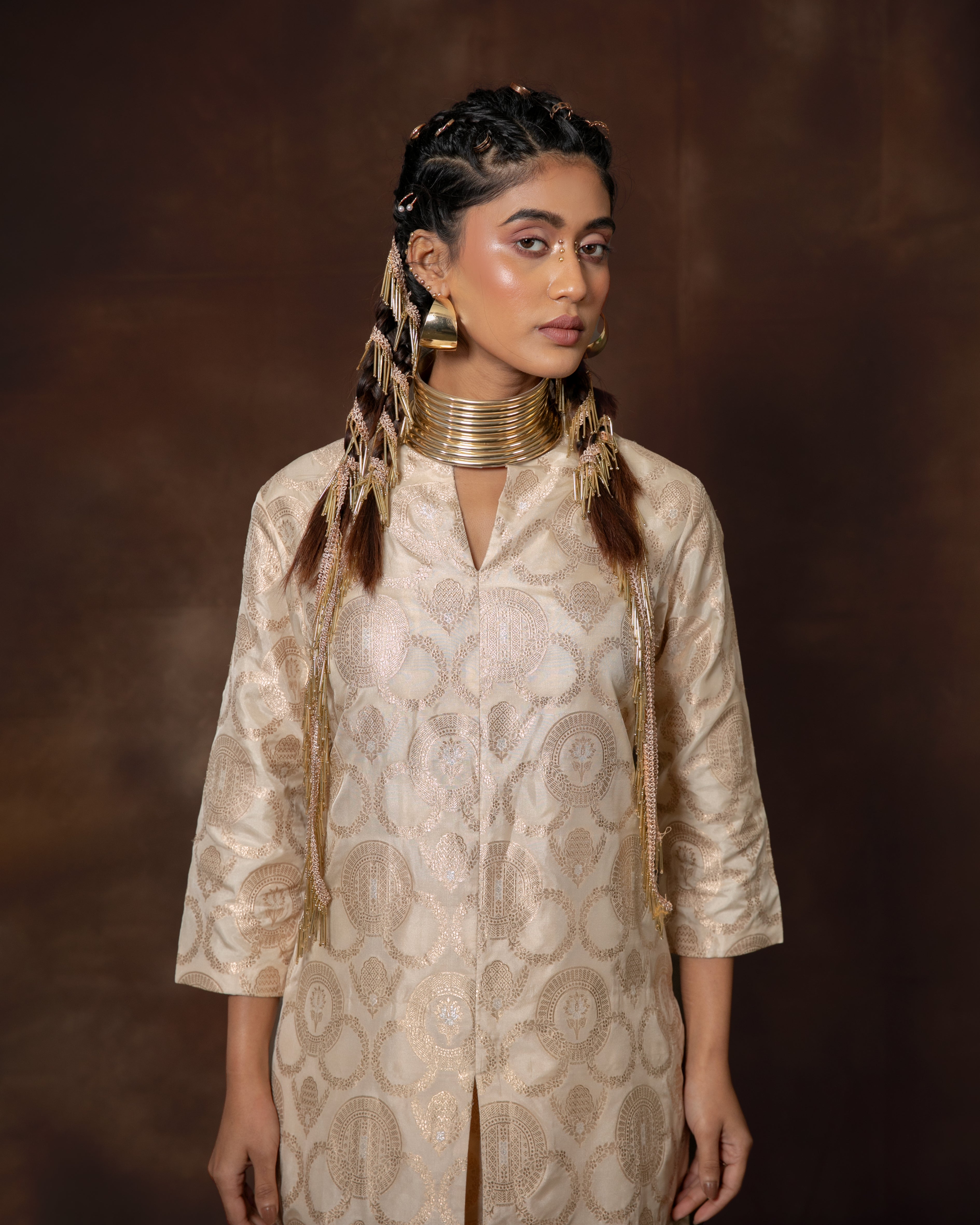 White Handwoven Banarasi Silk Kurta Set